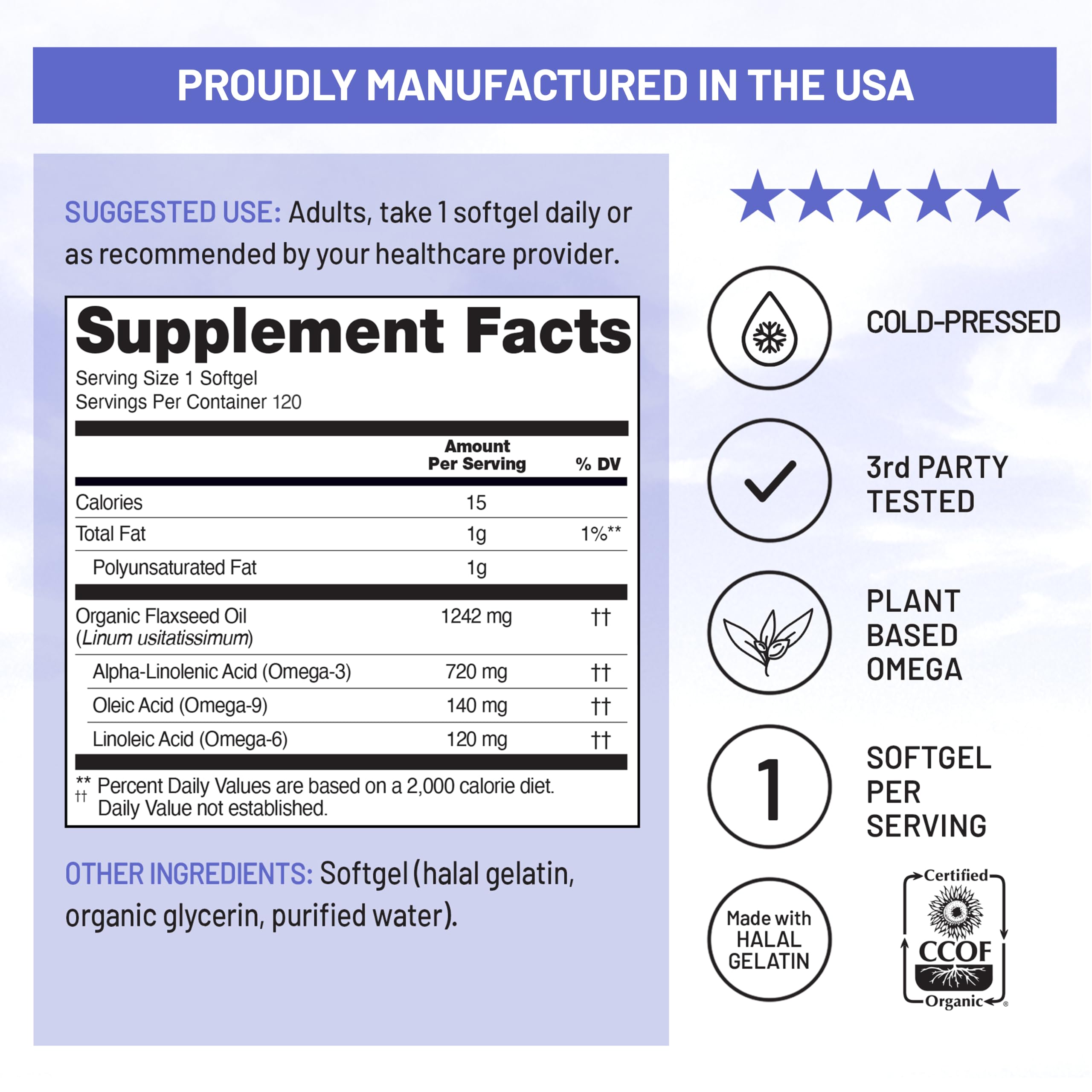 NatureWise Flaxseed Oil 1200 mg, Fish Free Omega 3 6 9 with 720mg ALA, Dietary Supplement for Heart Health Support - Organic, Cold Pressed - 120 Softgels[4-Month Supply] — Amazon image 3