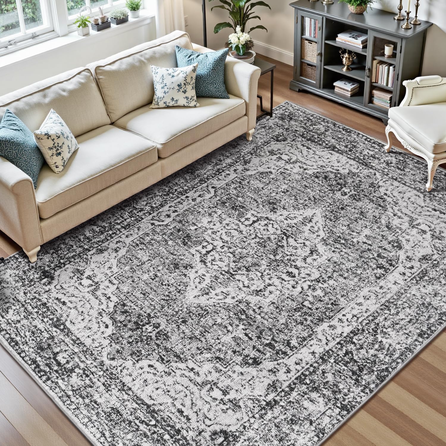 Lofus 8x10 Washable Rugs for Bedroom Non-Slip Low Pile Carpet Dark Grey image 4