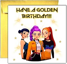 Printperfect - K POP Birthday Card For Girls- "Have A Golden Birthday" K-POP Greetings Card For Girls - Birthday Cards for Friend Daughter Sister Bestie Niece Grandaughter (Gold Envelope)