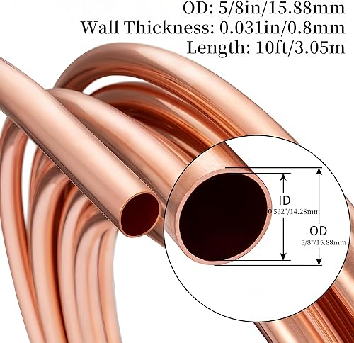 Miniatura 36 de BELLA BAYS Tubo de cobre de 1/2 pulgada de diámetro exterior x 0.445 pulgadas de diámetro interior x 100 pies, 99.9% C12200 ASTM B280 Tubería ACR