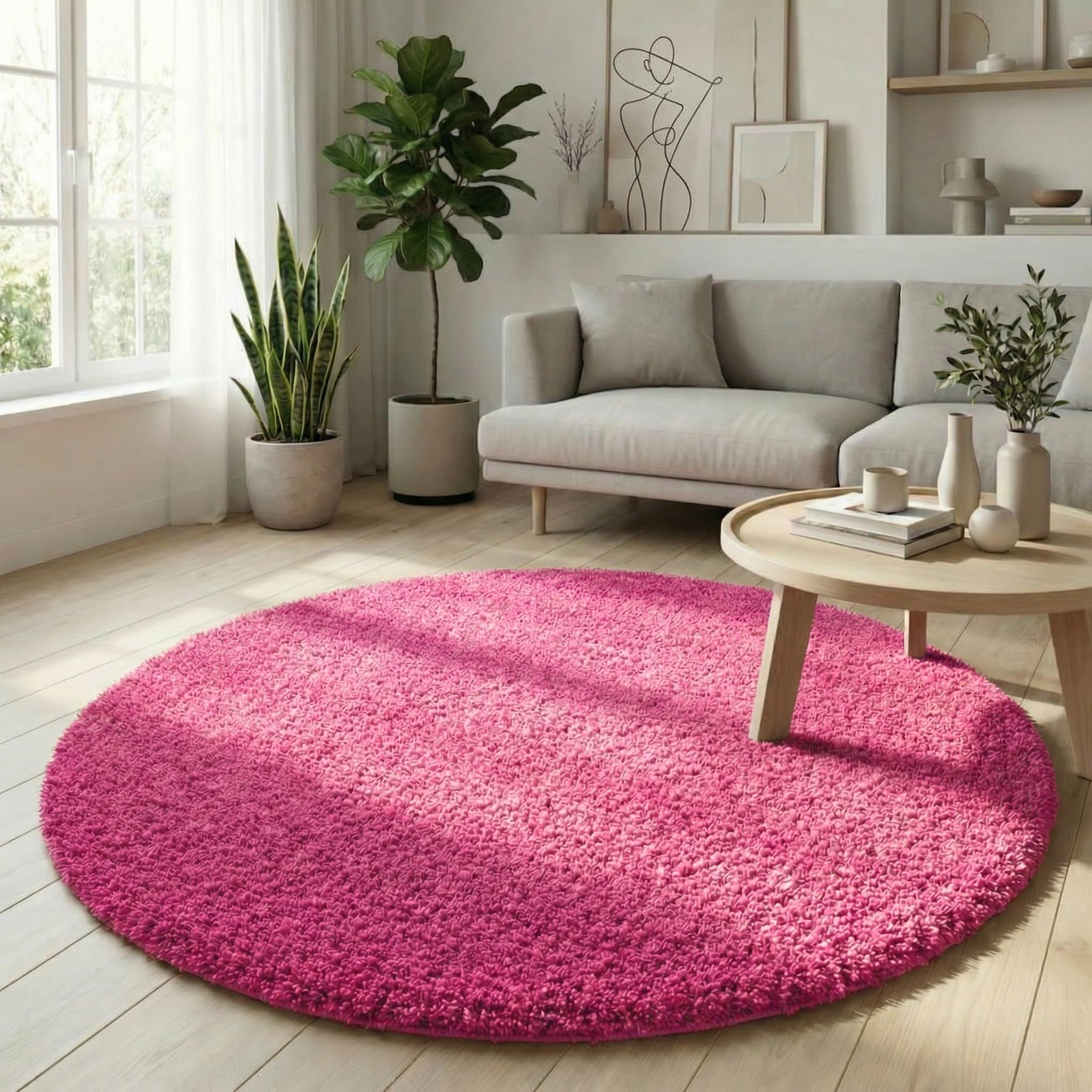 Abaseen Small Large Shaggy Rug Modern Rugs Living Room Extra Large Small Medium Rectangular Size Soft Touch Thick Pile Living Room Area Rugs Non Shedding (Pink, 120x120 cm) — image 1