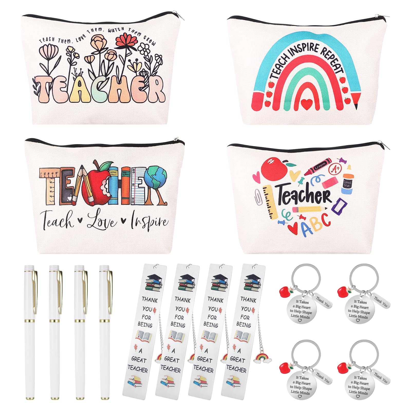 16PCS Teacher Gifts for Women Teacher Appreciation Gifts Bulk with Pencil Pouch Makeup Bags Bookmark Keychain Thank You Teachers Box from Student for