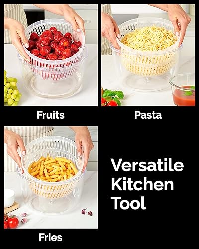 Miniatura 6 de lily&stone Molinillo de ensalada de bomba grande con drenaje, tazón y colador, giratorio de lechuga multiusos rápido y fácil, secadora de verduras,