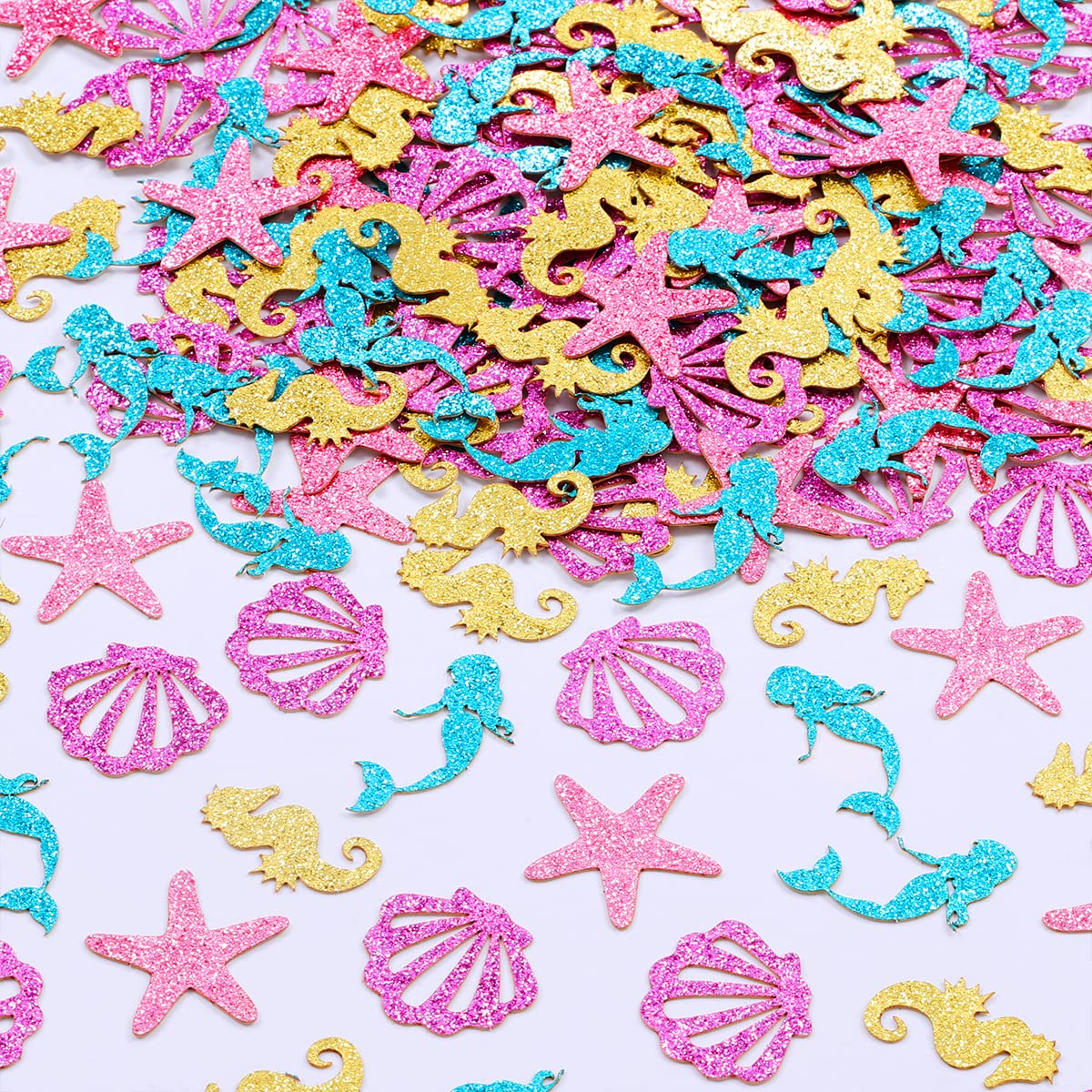 Sursurprise Mermaid Confetti, 200 Pack Glitter Sea Animal Under The Sea Mermaid Seashell Seahorse Starfish Table Scatter for Girls Birthday Party Supplies Baby Shower Decorations