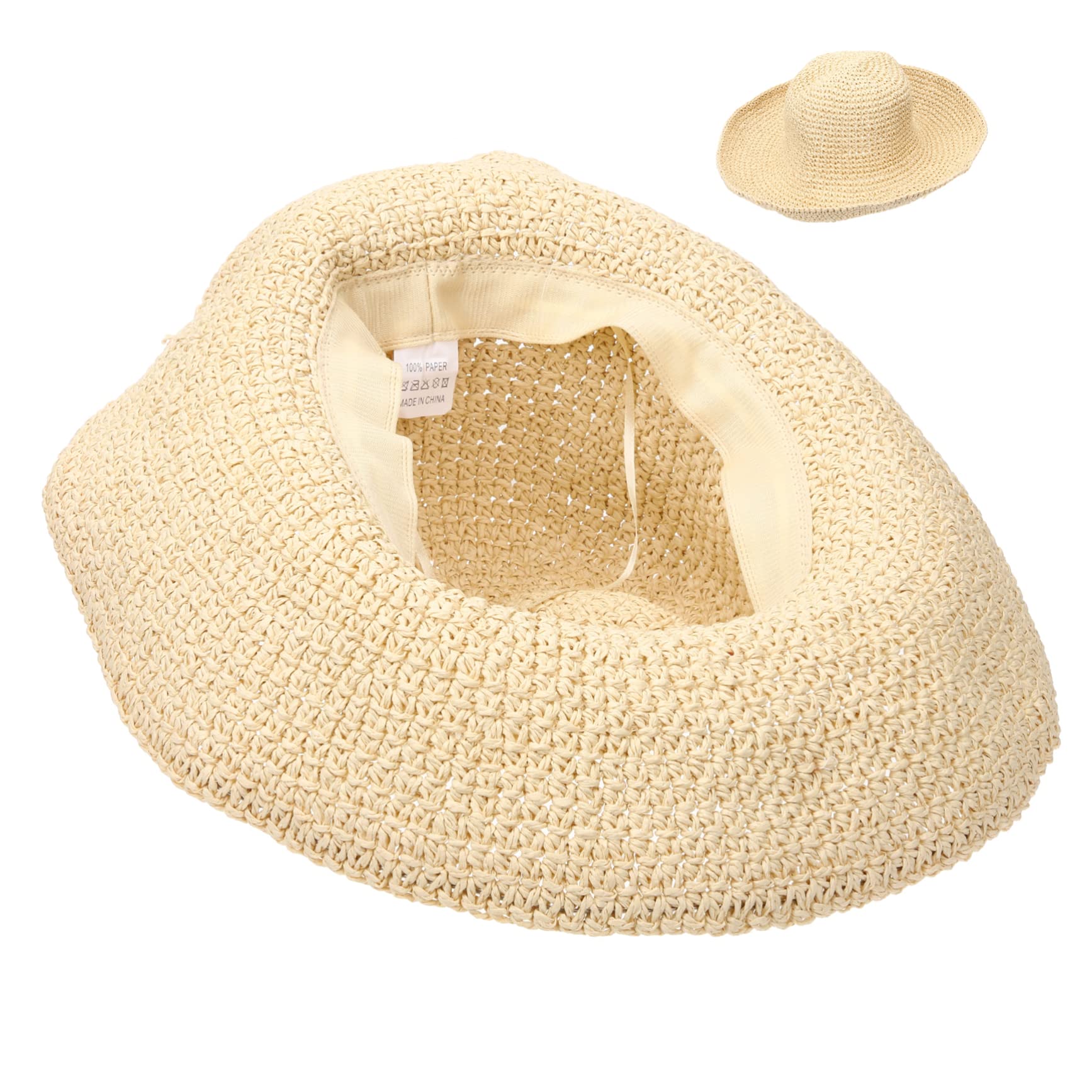 FRCOLOR Cappello da spiaggia cappelli paglia bordo Largo cappello sole capello per sole Cappello con visiera cappello parasole intrecciato visiere da spiaggia per donna Cannuccia Beige