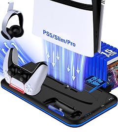PS5 Slim Pro Stand and Cooling Station with Controller Charging Station for PlayStation 5 Slim Pro Console PS5
