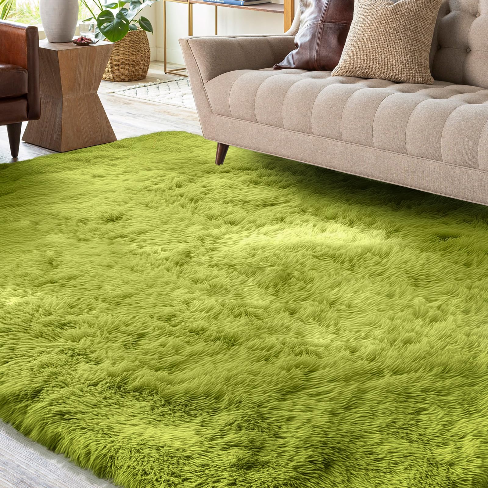 XSIVOD Area Rugs for Living Room, Ultra Soft Bedroom Floor Carpet, Luxury Fluffy Shag Lounge Rug Ideal for Bedroom, Nursery, Kids Baby Room, 120x160cm, Green