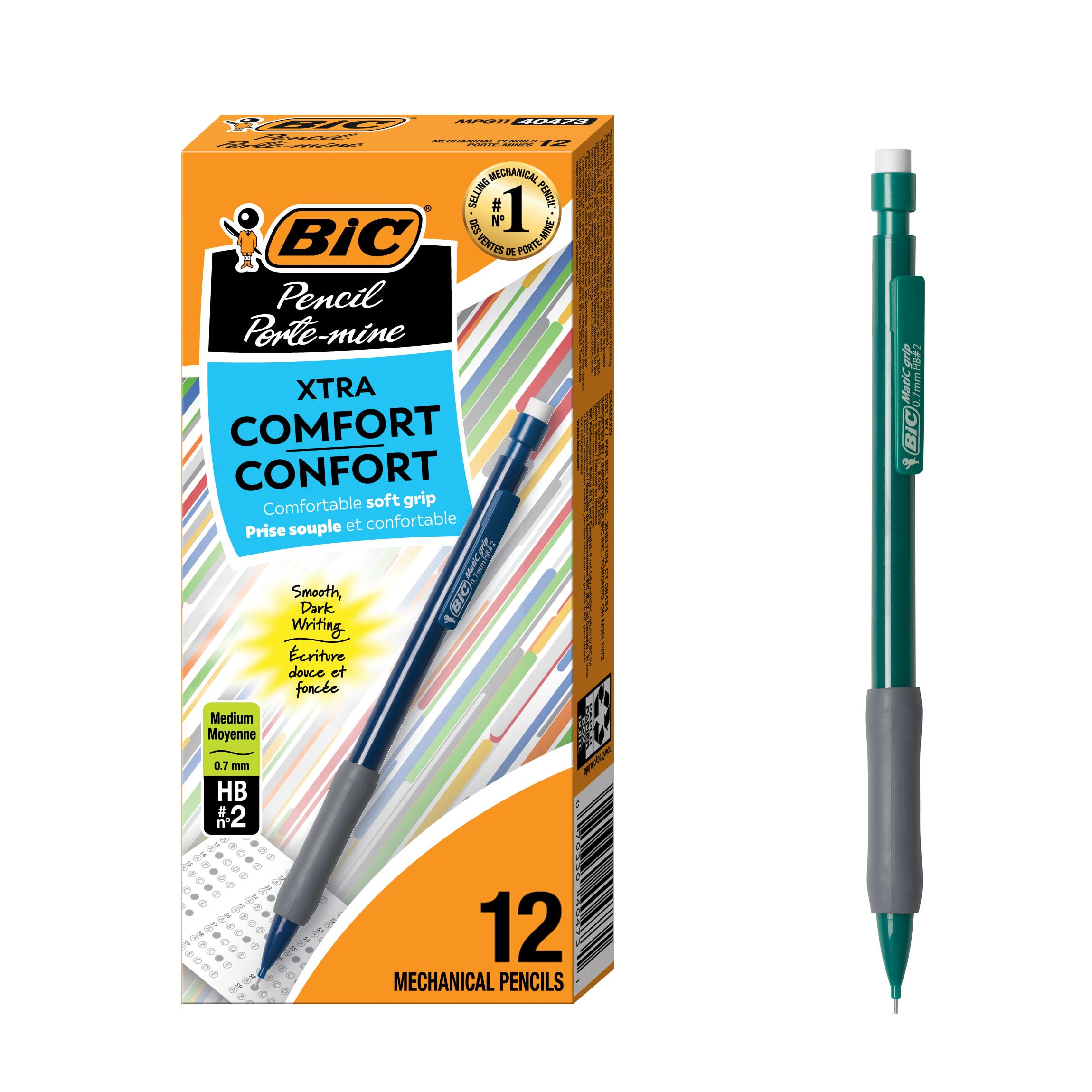BIC Xtra-Comfort Mechanical Pencil, Medium Point (0.7mm), 12 Count