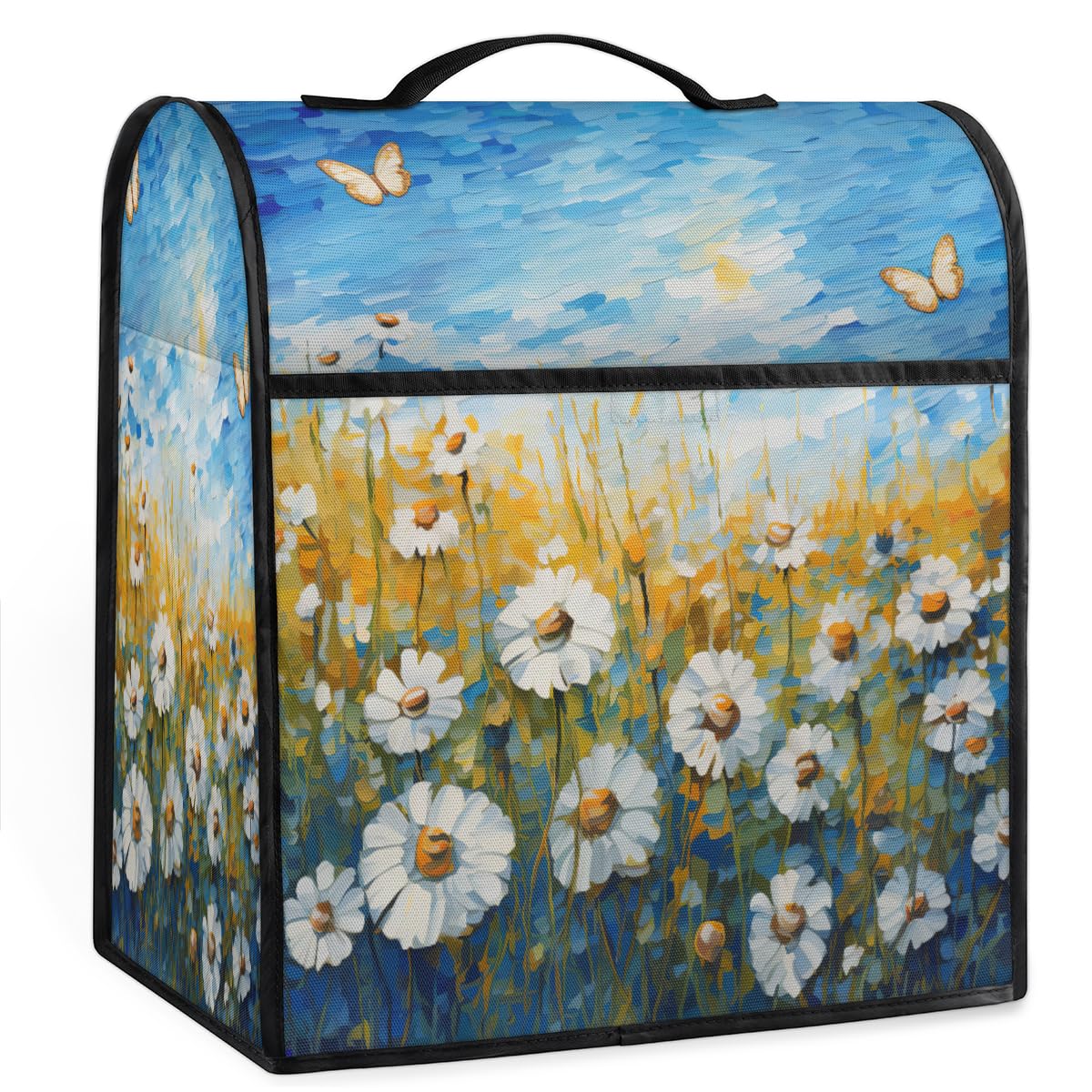 Coffee Maker Cover Oil Painting Daisy Kitchen Appliance Covers Small Appliance Covers Blender Cover Juicer Cover Dust Covers for Kitchen Appliances with Top Handle and Pockets,Washable,B604