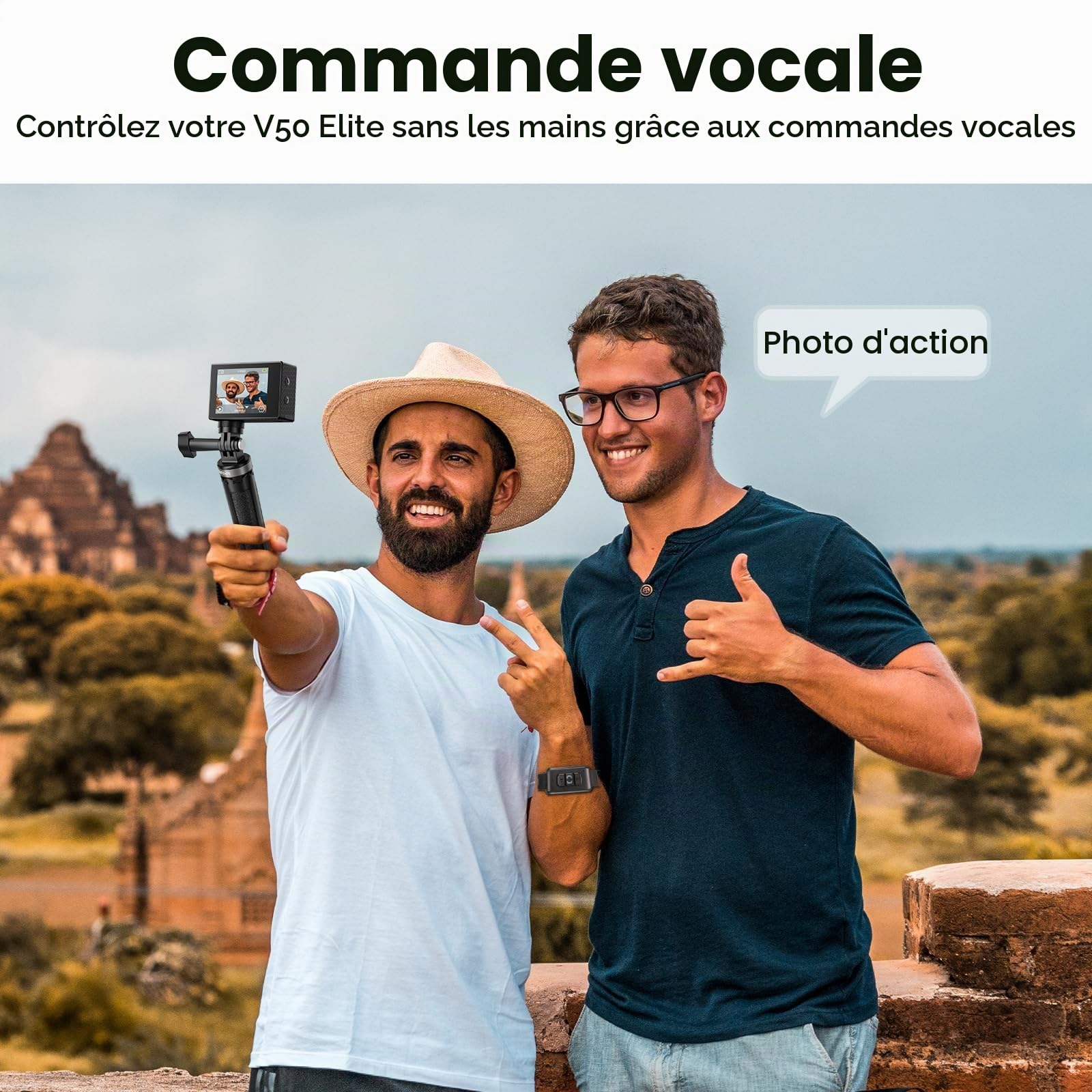 AKASO V50 Elite Caméra Sport 4K 60fps 20MP WiFi Etanche EIS 8X Zoom 2 Batteries