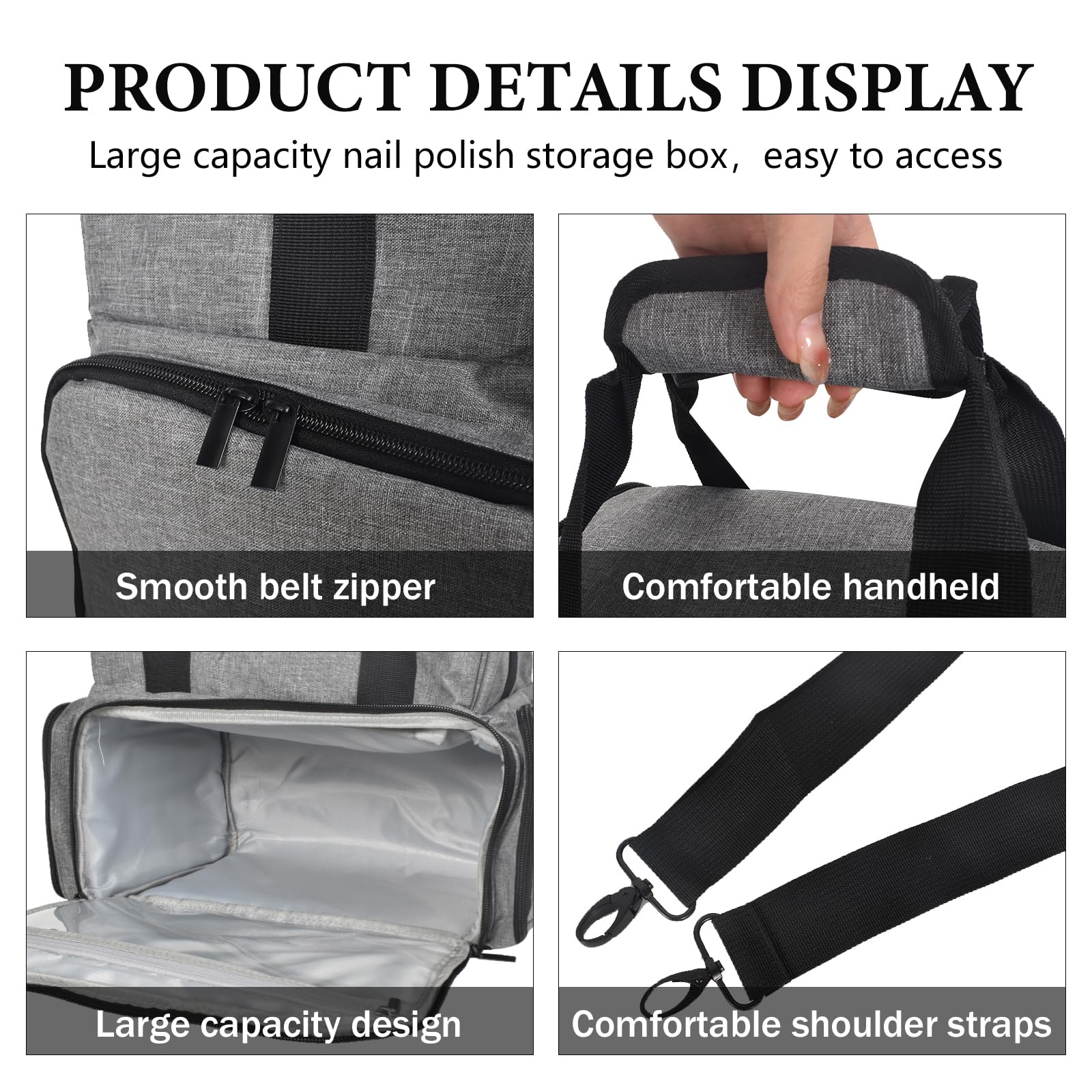 Organizer Smalti per Unghie, Adatto per 80 Flaconi (15 ml) e Lampada Unghie UV, Borsa Organizer per Smalti, Valigetta porta Smalti per Unghie Borsa da Viaggio con 2 Tasche Rimovibili, Grigio