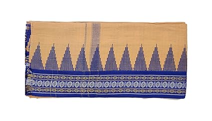 Handloom Saga Sambalpuri Pure Cotton Handwoven Gamcha / Bath Towel of 2.5 Meters in Light Beige Colour for Men Women Boys & Girls. EDGAM-05