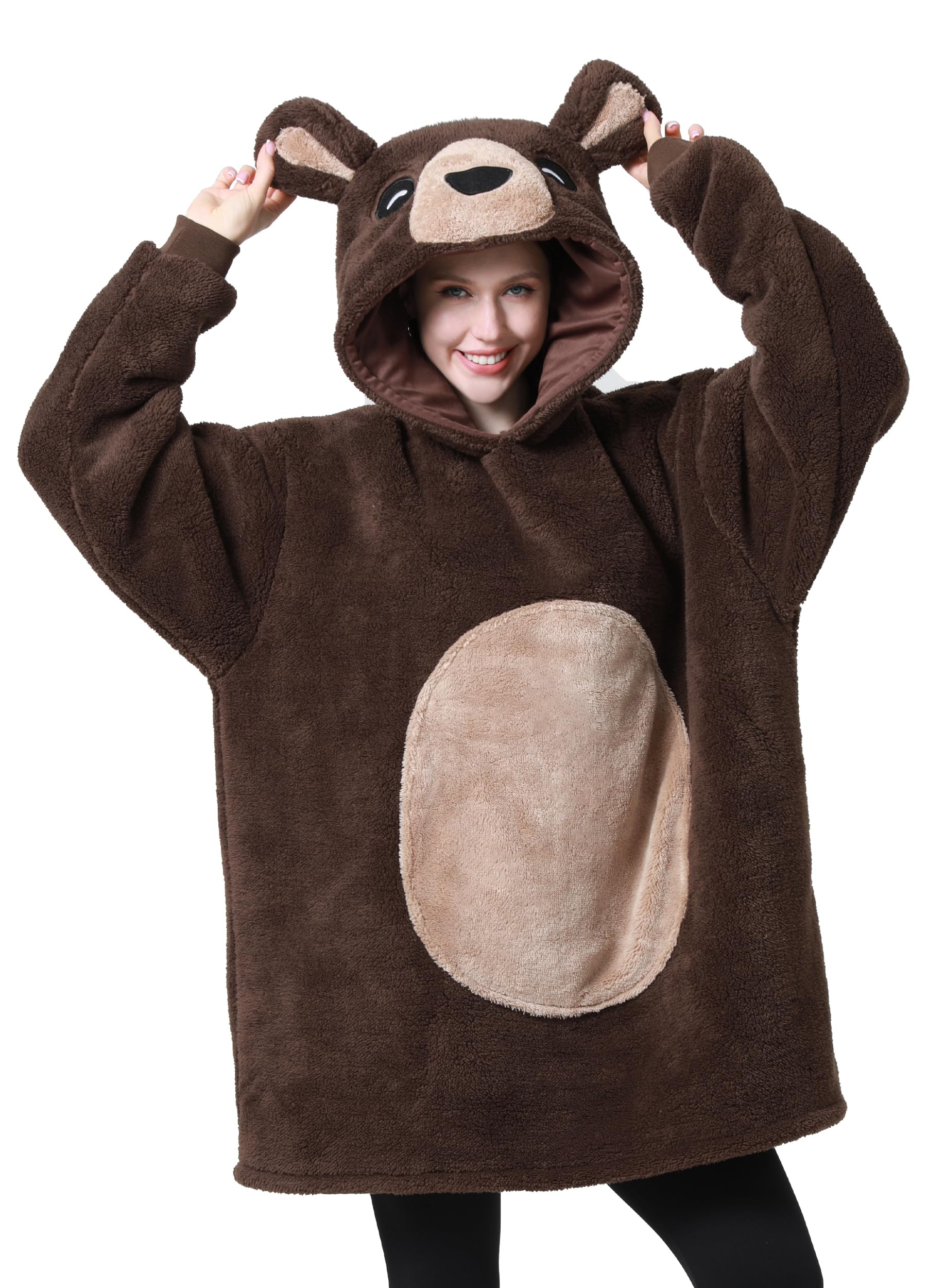 dressfan Bär Kostüm Hoodie Karneval Halloween Kostüm,Mikrofaser & Sherpa Decke Hoodie für Damen Herren