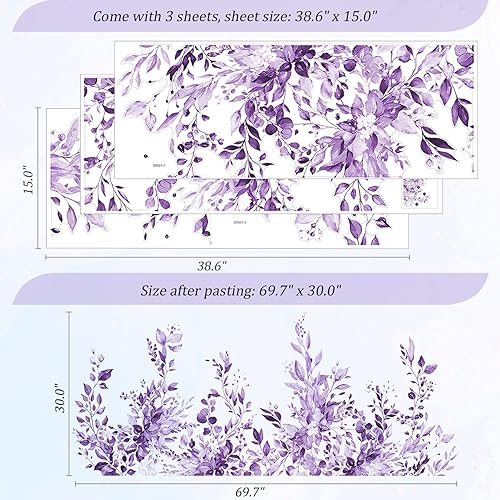 Miniatura 2 de VePret Calcomanías de pared de hojas y plantas moradas, calcomanías de pared de flores grandes, diseño de vid extraíble, decoración del hogar, arte