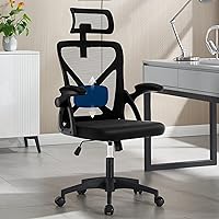Vista 8 de Silla de oficina, silla de escritorio ergonómica con soporte lumbar ajustable, silla de computadora de malla de 400 libras, respaldo alto con Negro