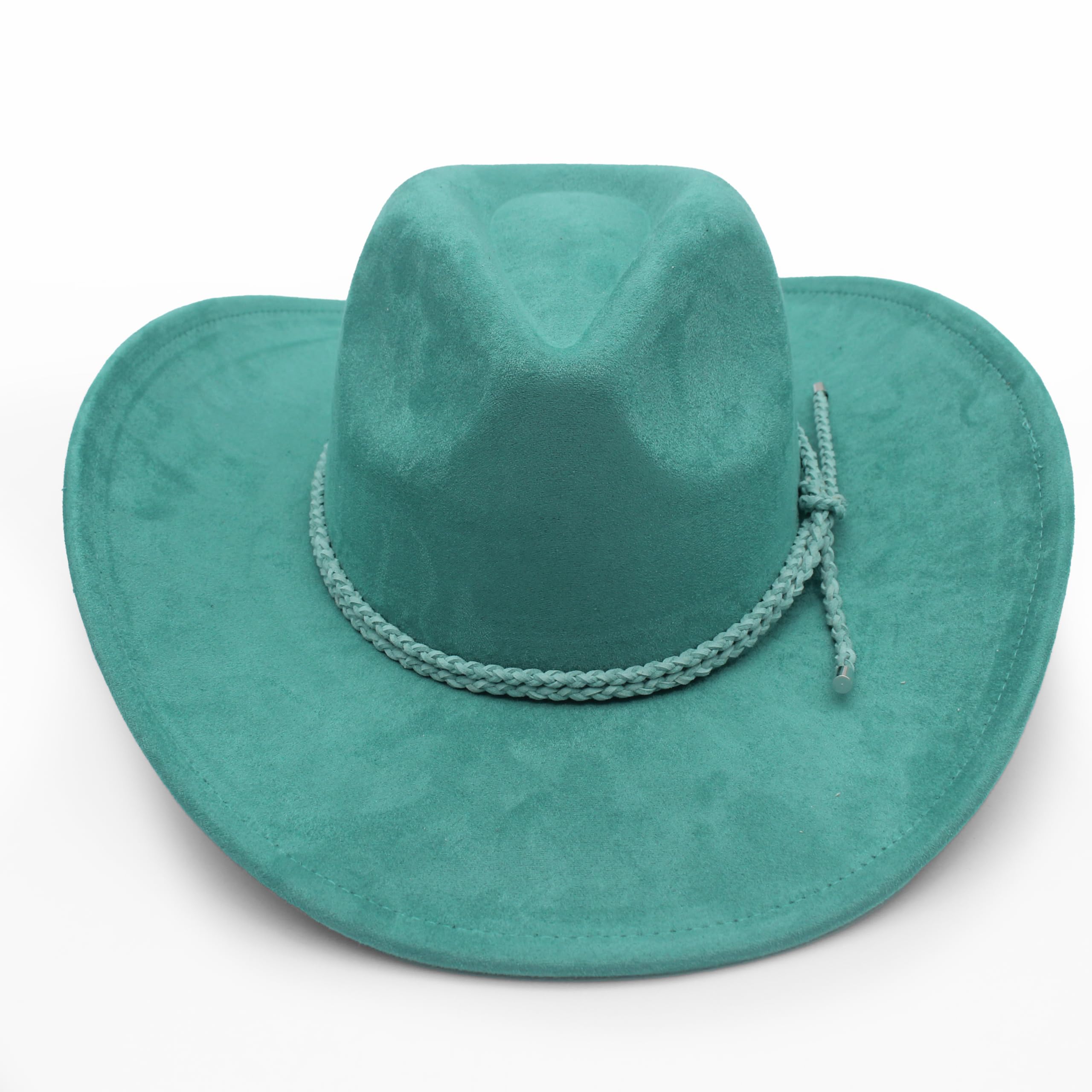 Cappello da cowboy occidentale per donne e uomini cappello da cowboy a tesa larga per le donne con fibbia intrecciata cintura in pelle scamosciata classici cappelli Fedora