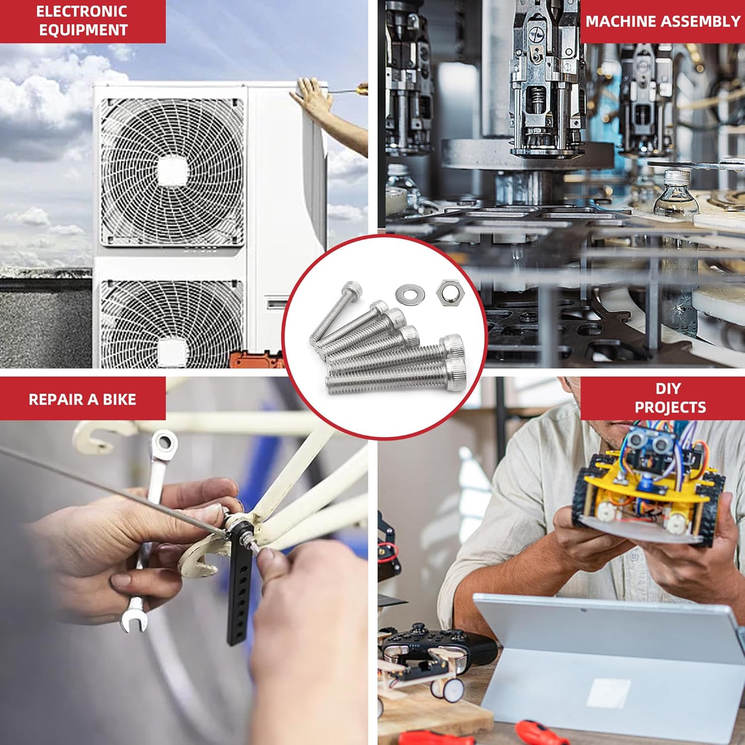 912ピース ボルトとナットの詰め合わせキット、M3 M4 M5 M6 小ネジセット、六角穴付きヘッドメートルねじ、ステンレススチー