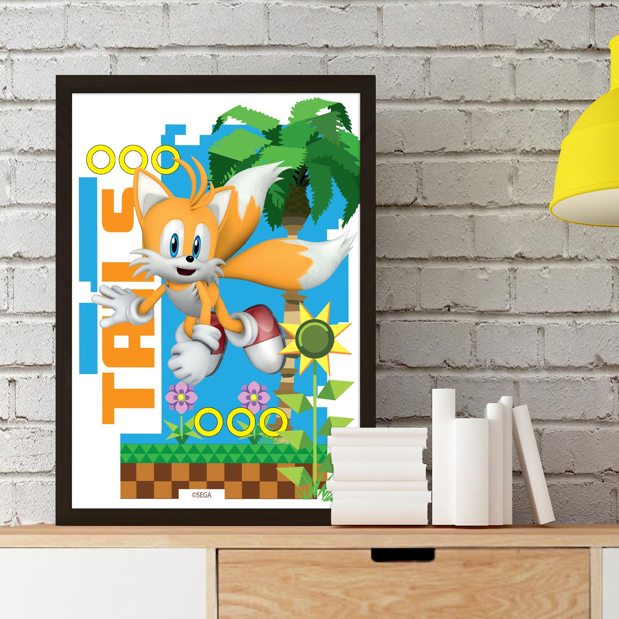 Themed Sonic The Hedgehog Print - Tails Green Hill Zone Graphic Poster Wall Art (21cm x 29.7cm - A4)