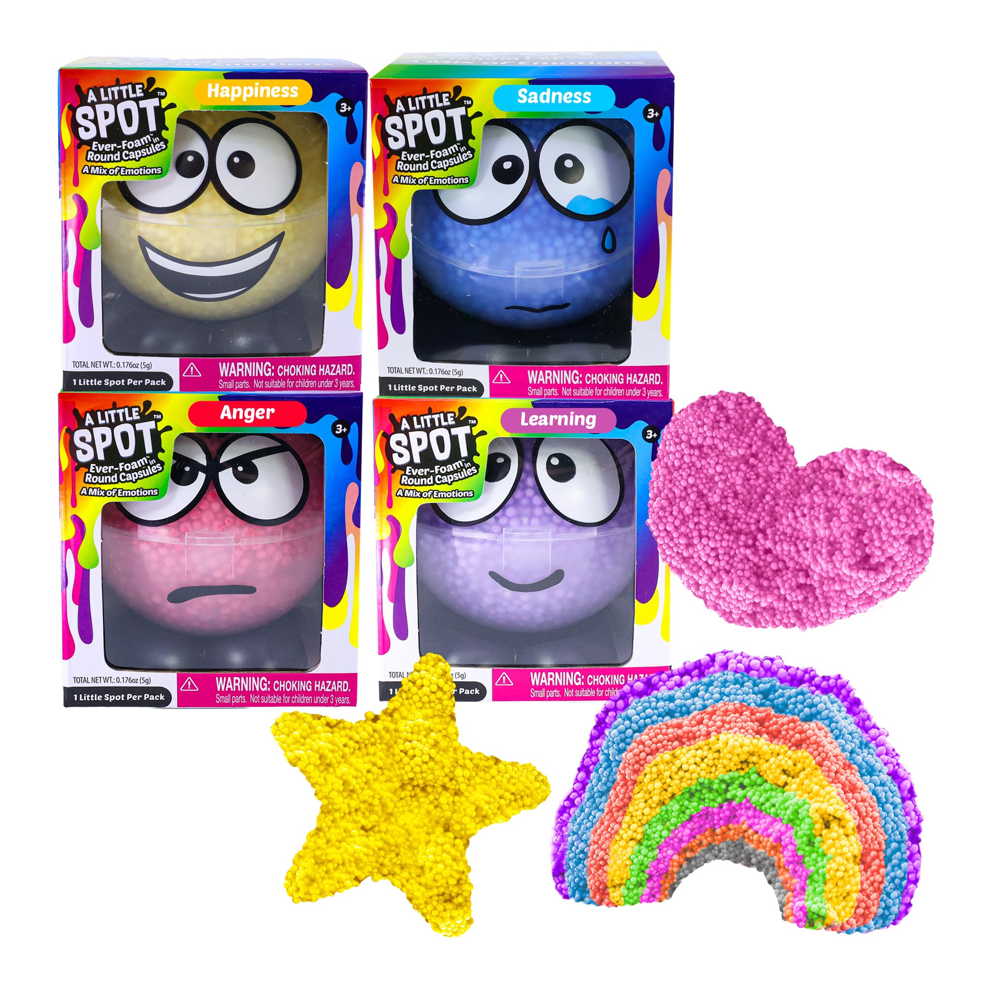 A Little Spot Ever Foam Moldable Capsules Pack, 4 Social Emotional Learning Sensory Toys for Kids, Never-Dry Foam Slime Fidget Toys for Calm Down Play, Classroom or Travel Toy, Ages 3+