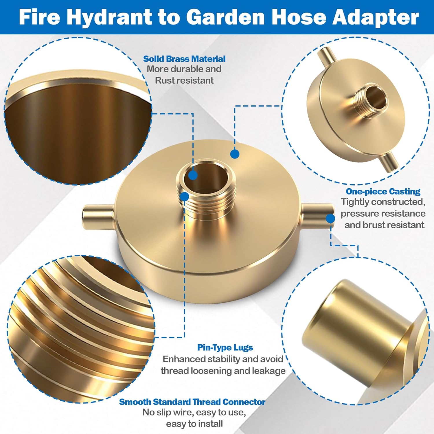 Happy Tree 2-1/2" NST (NH) Female x 3/4" GHT Male Brass Fire Hydrant Adapter with Pin Lug Fire Equipment Brass Hydrant to Garden Hose Adapter