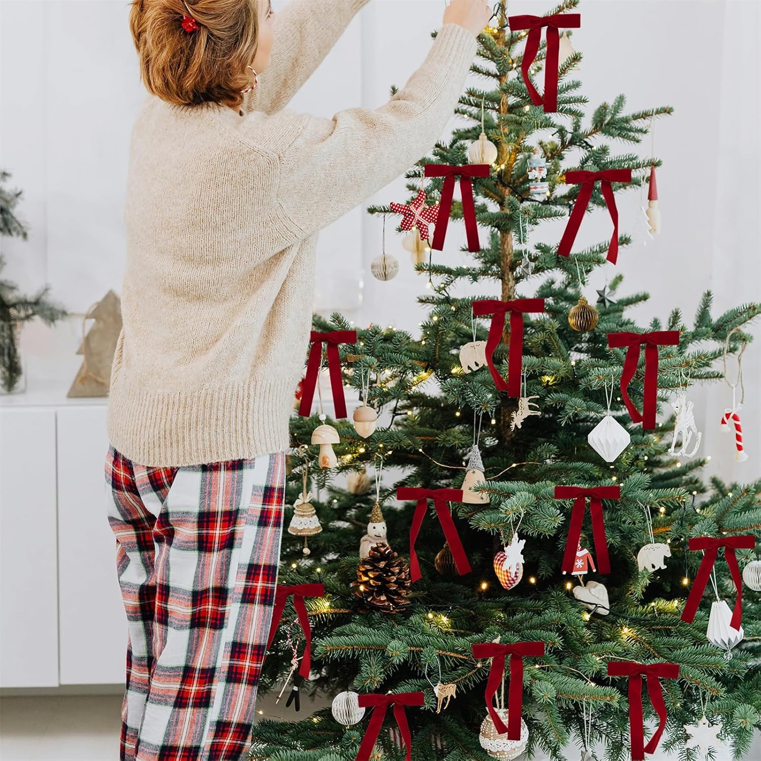 24Pcs Velvet Bows for Christmas Tree, Vintage Velvet Ribbon Bows Wreath Bows Rustic Crafts Gift Bows for Xmas Tree Garland Wreath Holiday Decorations (Red, 5"x7", Width of 1") - Image 5