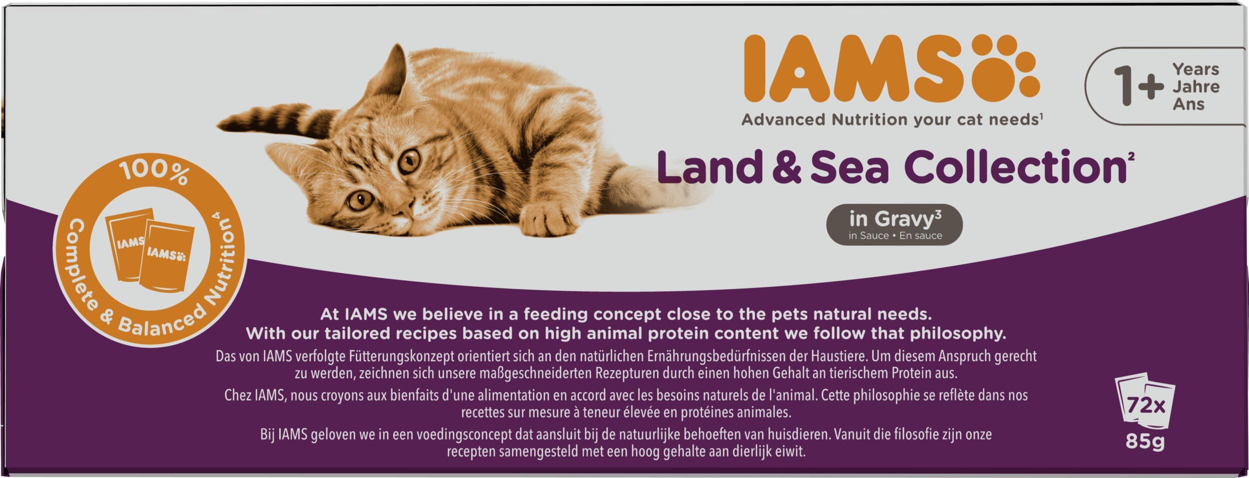 IAMS Delights Land & Sea Collection Katzenfutter Nass, 72 x 85 g | Multipack | mit Fleisch und Fisch Sorten in Sauce | Nassfutter für Katzen | ab 1 Jahr