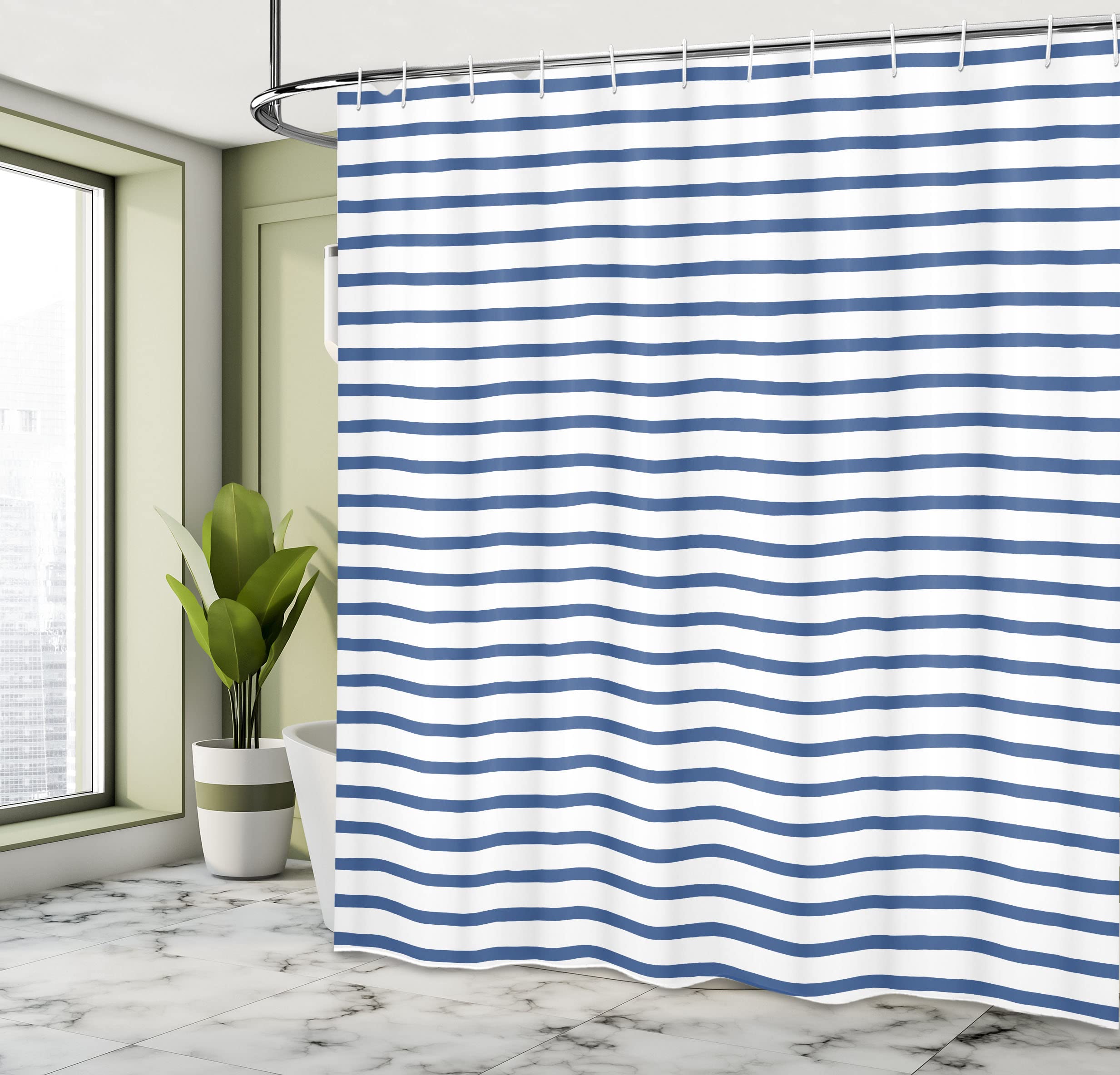 ABAKUHAUS Harbour Stripe Shower Curtain, Horizontal Nautical Stripes Pattern Hand Drawn Marine Sea Illustration - Image 4