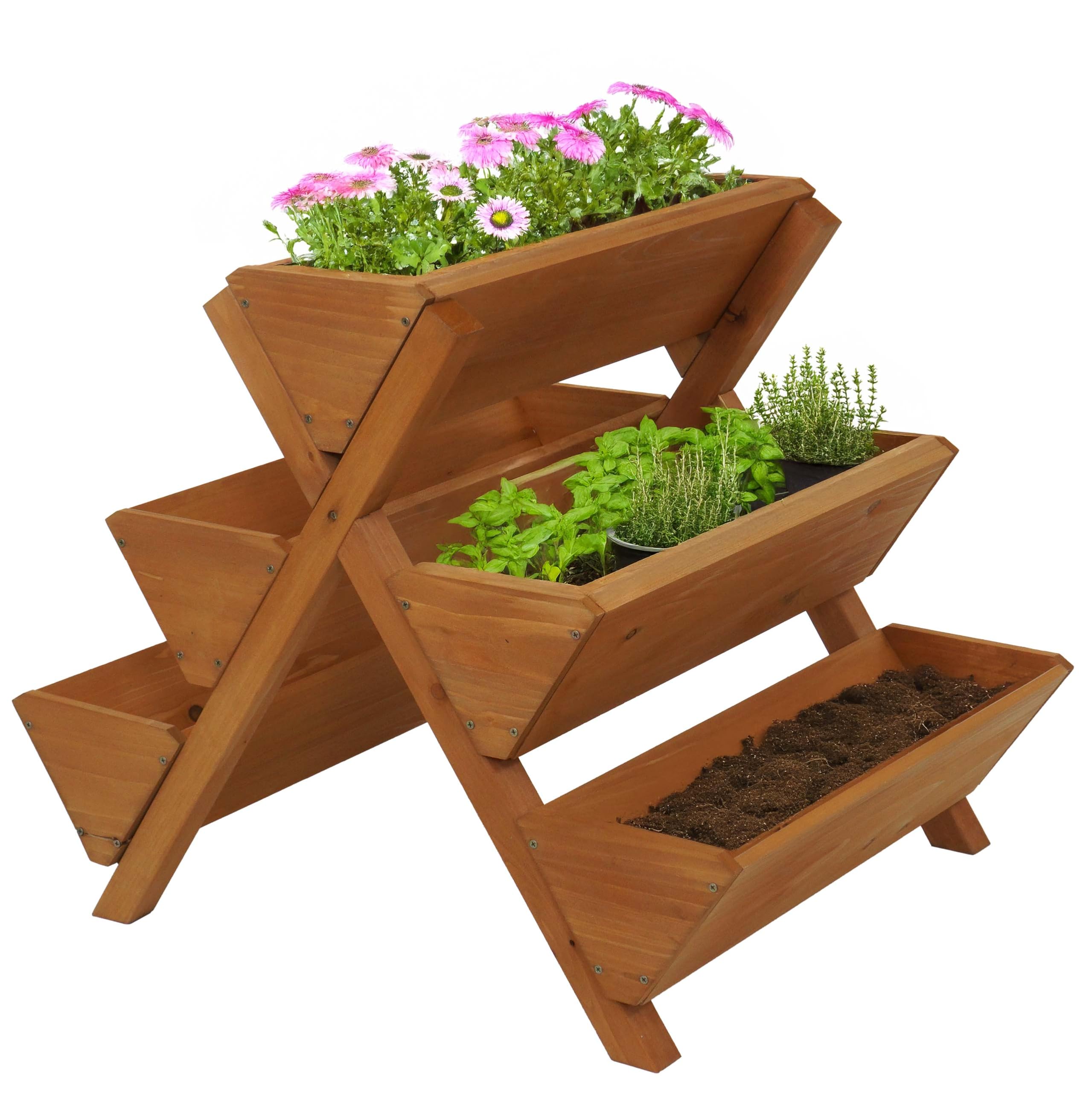 PROREGAL Pflanztreppe |HxBxT 56x56x70cm | 5 Kästen Outdoor Holz FSC® | Natur | Blumenregal Kräutertreppe Pflanzkübel Hochbeet