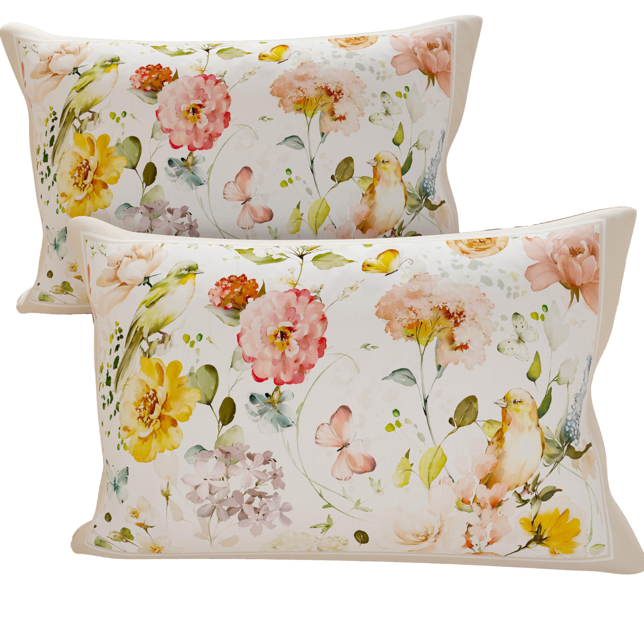 Lot De 2 Taies D'Oreiller 80x80 Cm En Microfibre - Fabriqué En Italie - Motif Floral Gris - Hypoallergénique