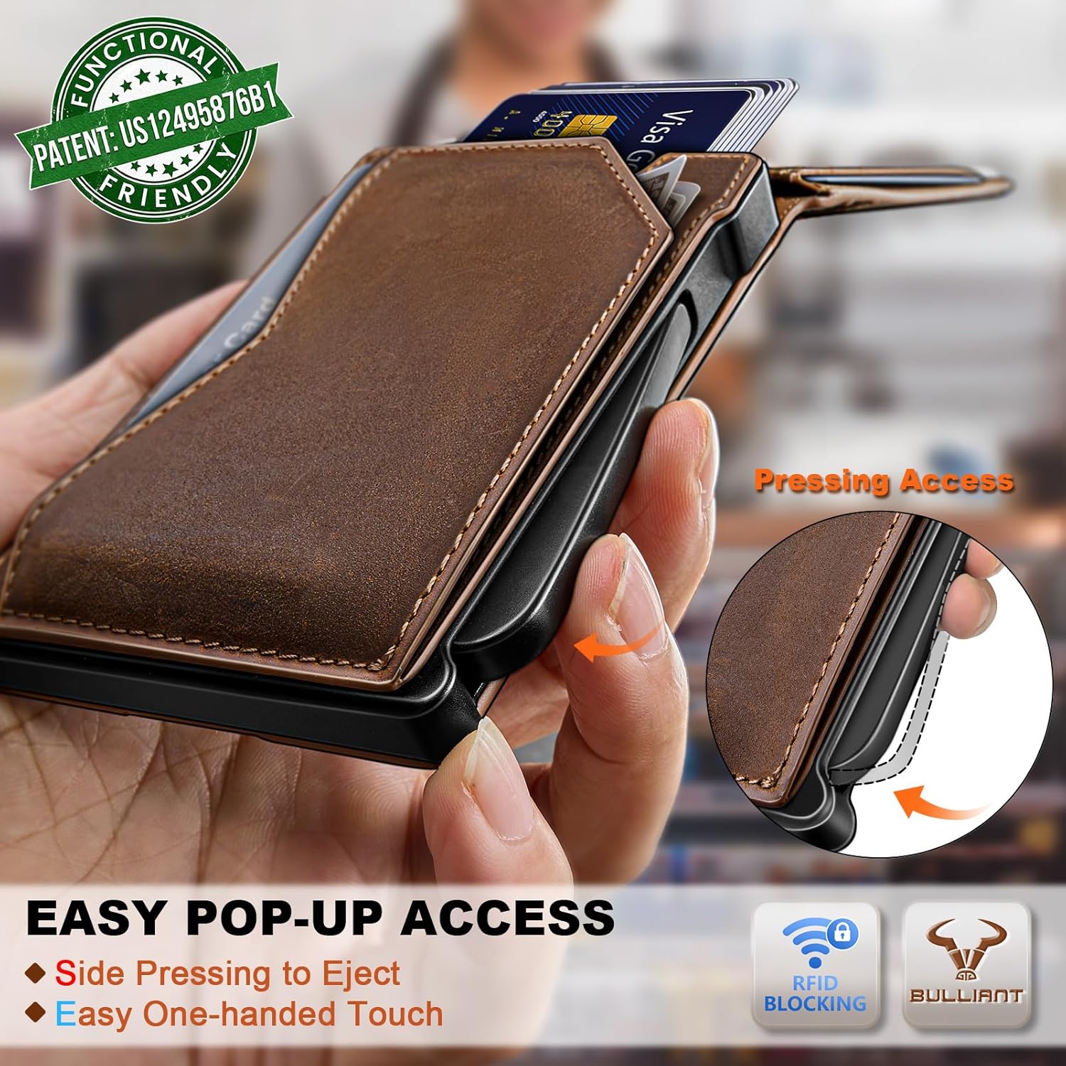 BULLIANT Men Wallet, Metal Wallet Money Clip Magnetic Flip Top Grain Leather 13 Cards Pop-up Access Simplifed Bill Folder - Image 3