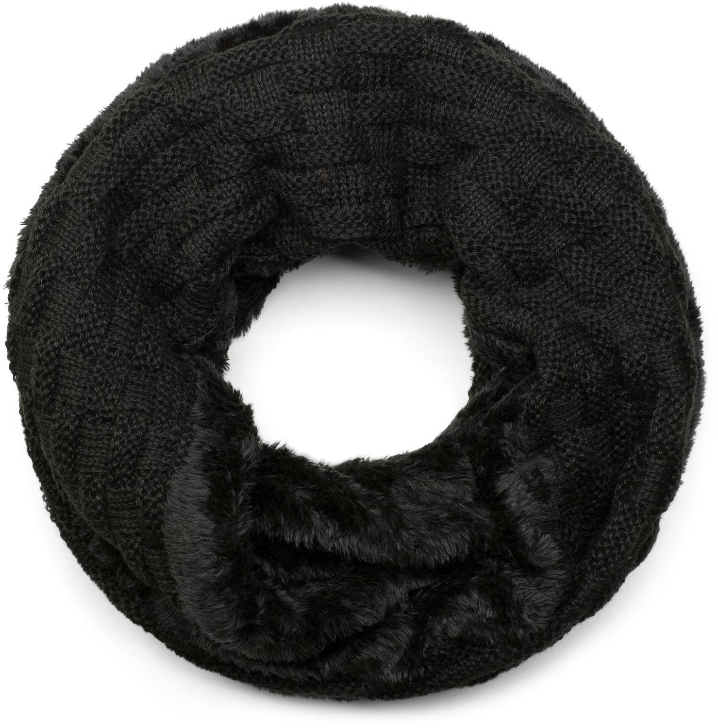 Stylebreaker Women's Black Warm Fine-Knit Loop Scarf With Woven Pattern And Very Soft Fleece Lining, Snood, Unisex 01018150, Colour: