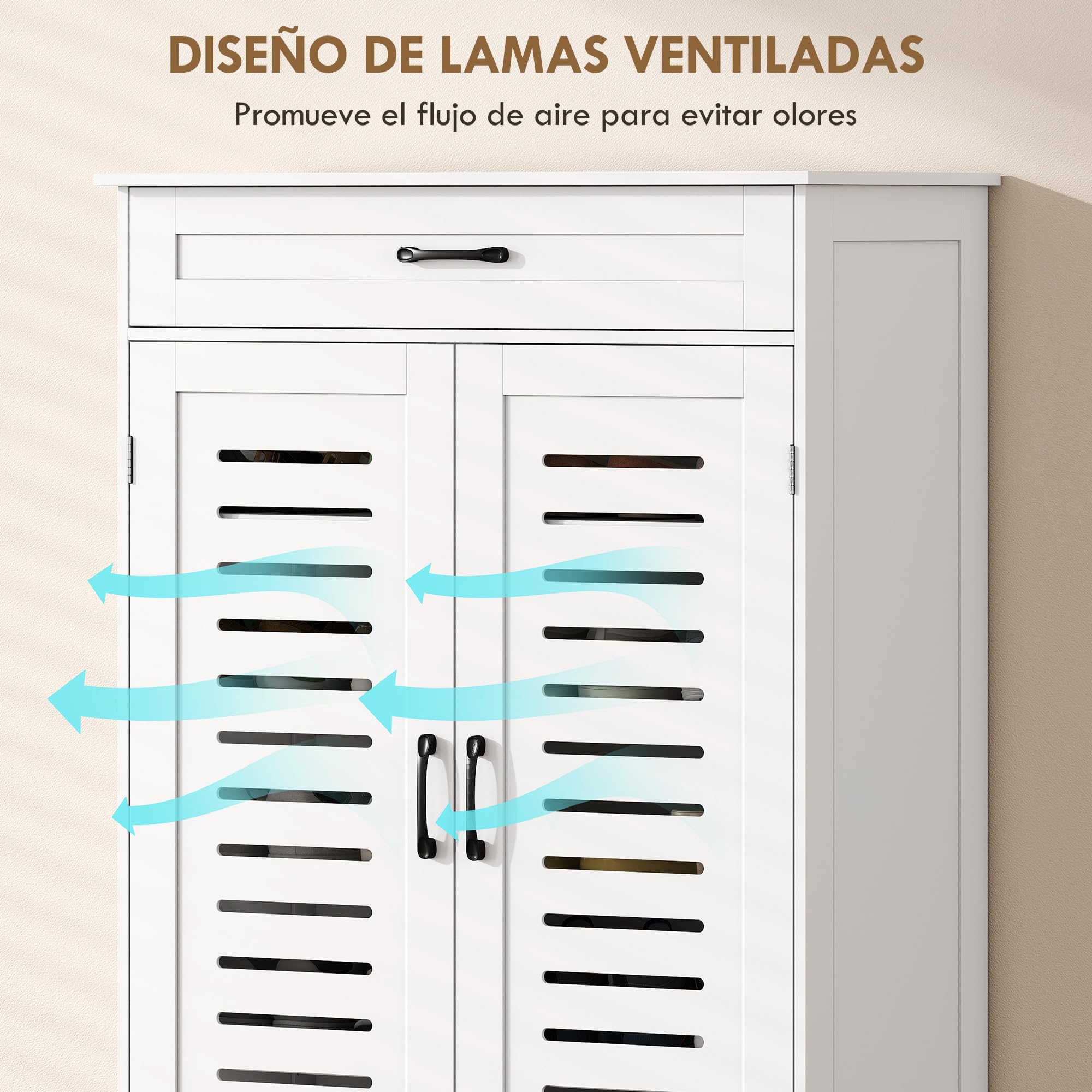 HOMCOM Mueble Zapatero de 5 Niveles con Cajón 78x37x115,8 cm Blanco | Armario para Zapatos, Puertas de Rejilla, Estantes Ajustables, para 20 Pares de Zapatos, para Pasillo Recibidor