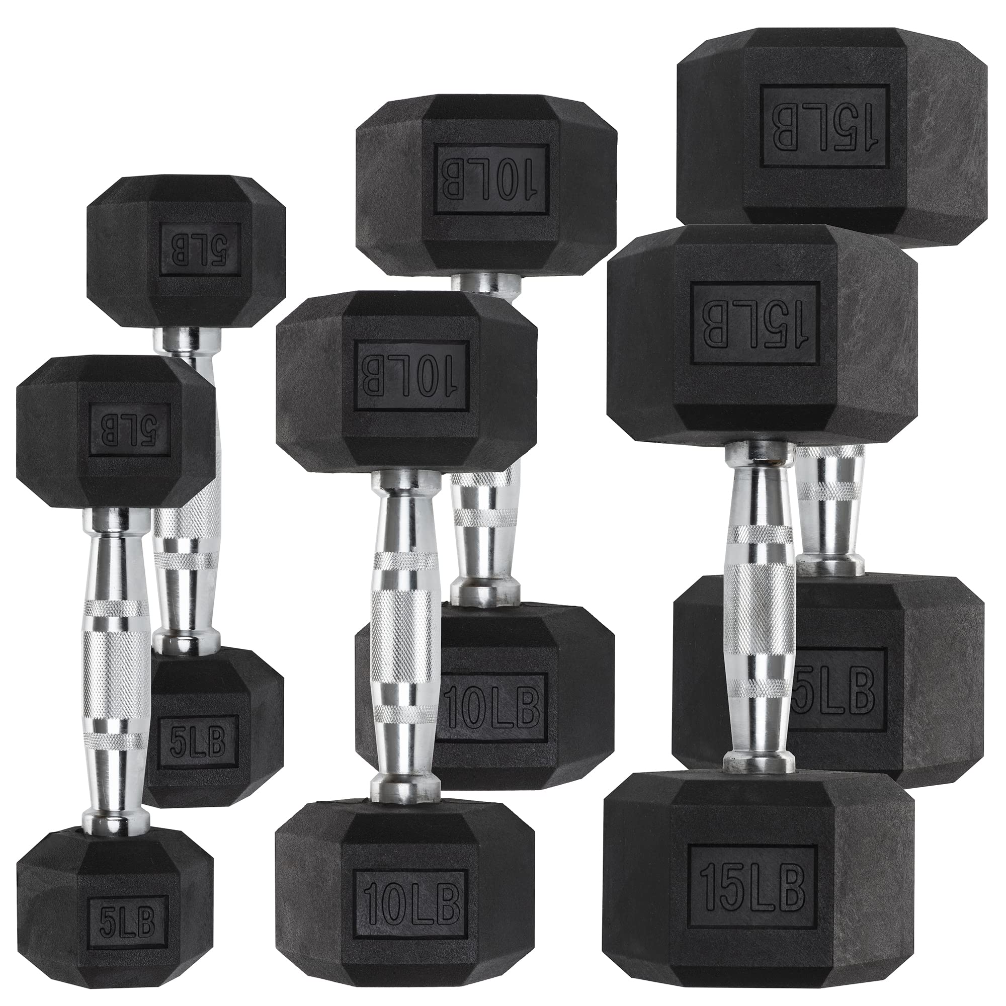 Iron Crush Hex Dumbbell Sets - Heavy Duty PVC Coated Weights Chrome-Plated Knurled Handles Fixed Hexagon Dumbbells Set