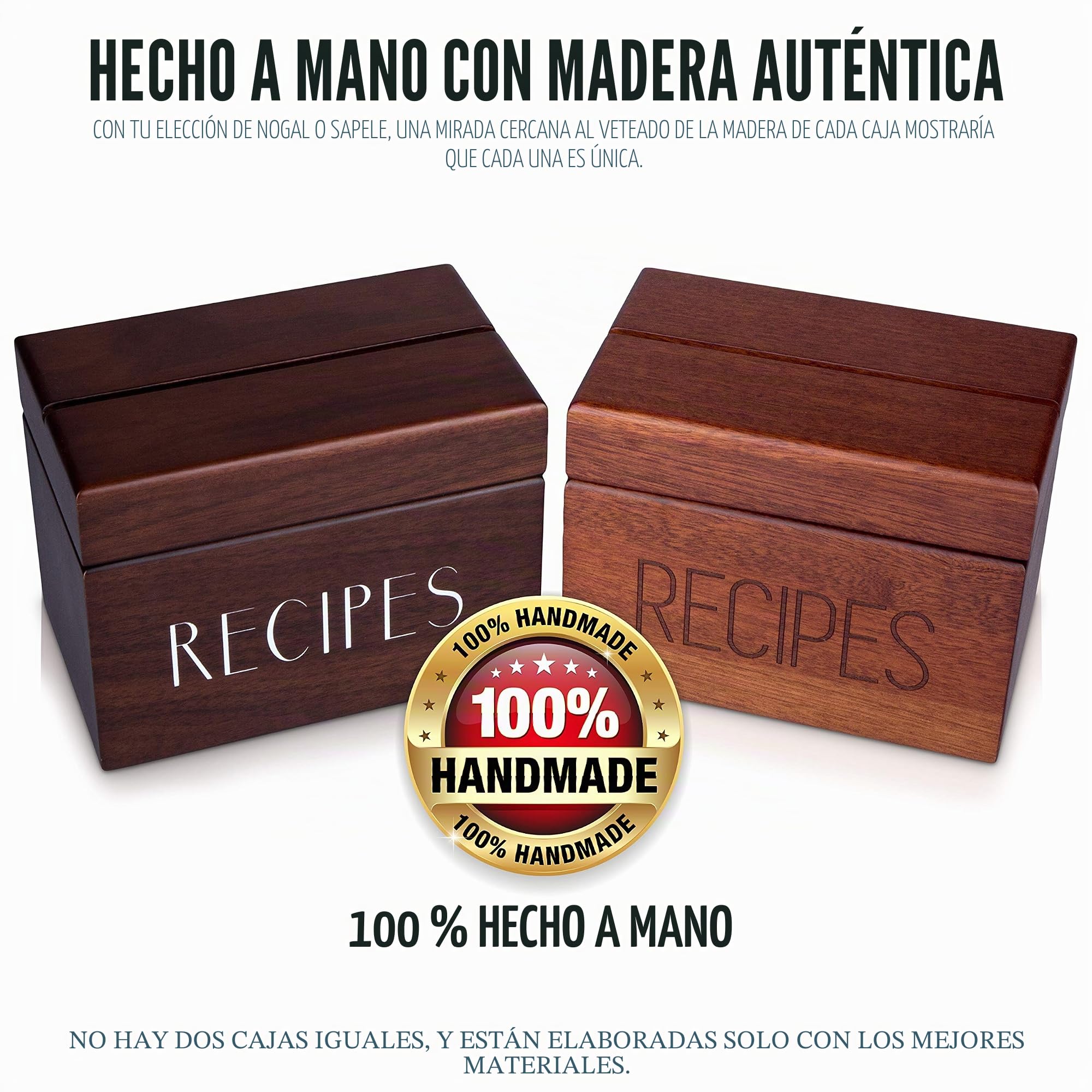 Apace Living Caja de recetas Sapele con tarjetas y divisores de Apace - Caja para tarjetas de madera de estilo vintage de 4 x 6 con soporte para recetas - Exclusivamente de la colección Premier