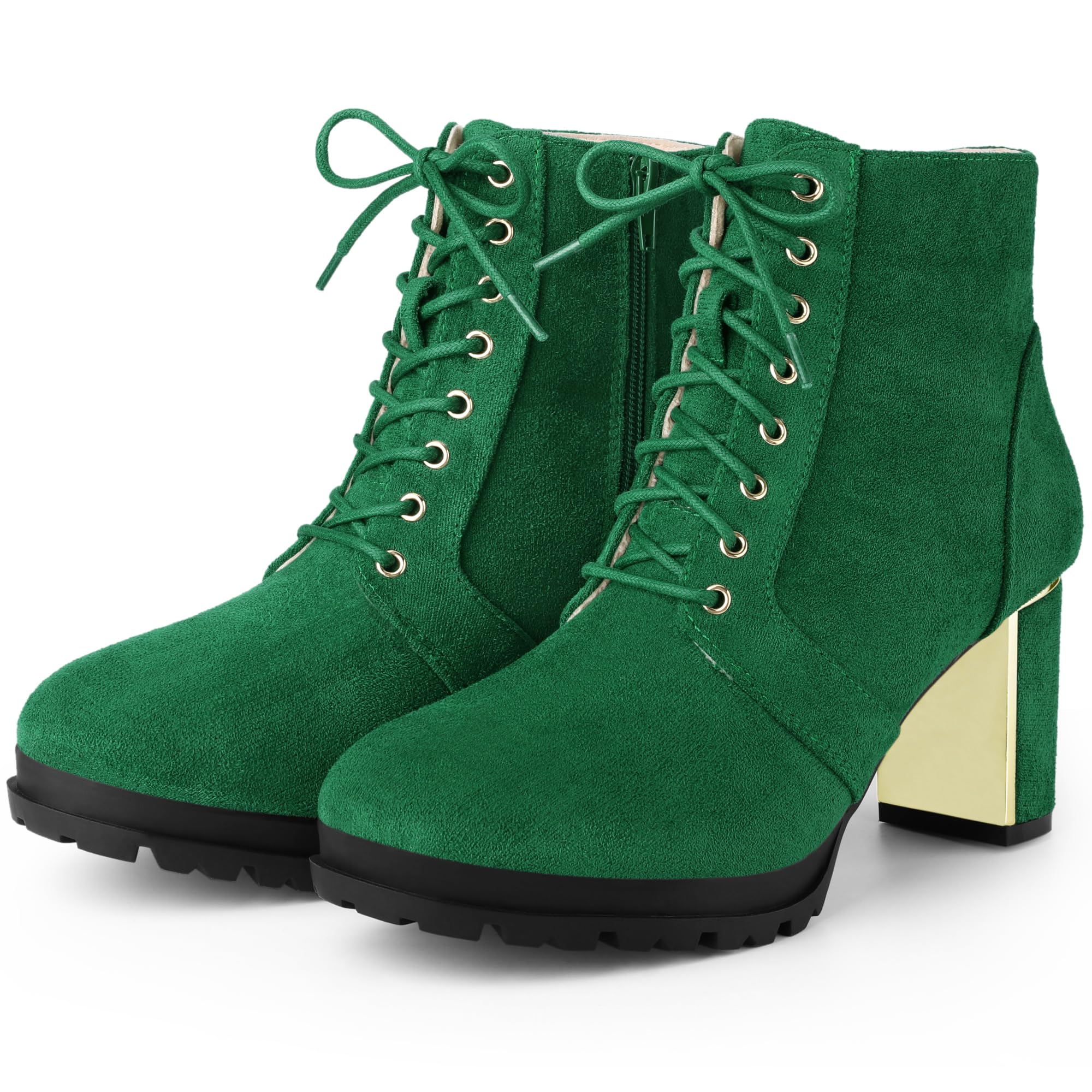 Allegra K Womens Chunky Heel Lace Up Platform Combat Boots