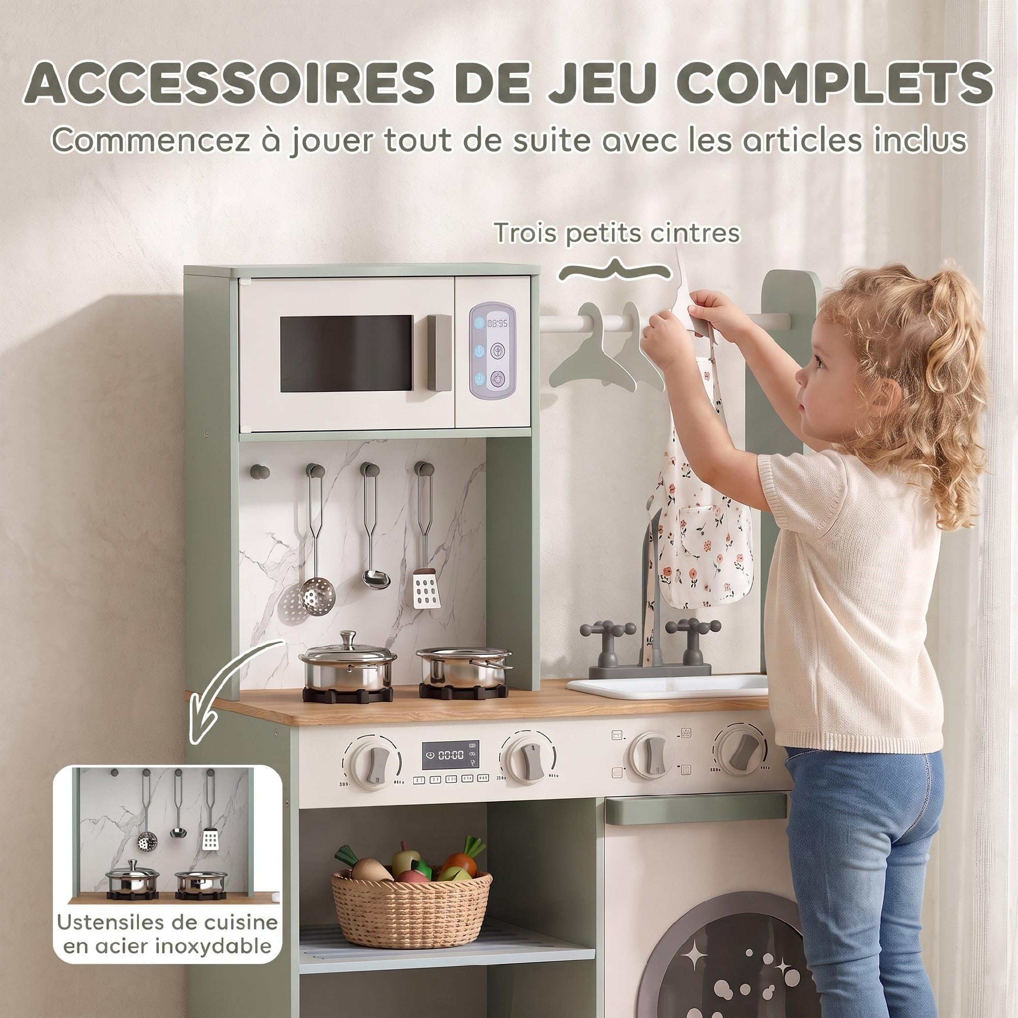 AIYAPLAY Cuisine Enfant Jouet d'imitation avec cuisinière 3-6 Ans Vert