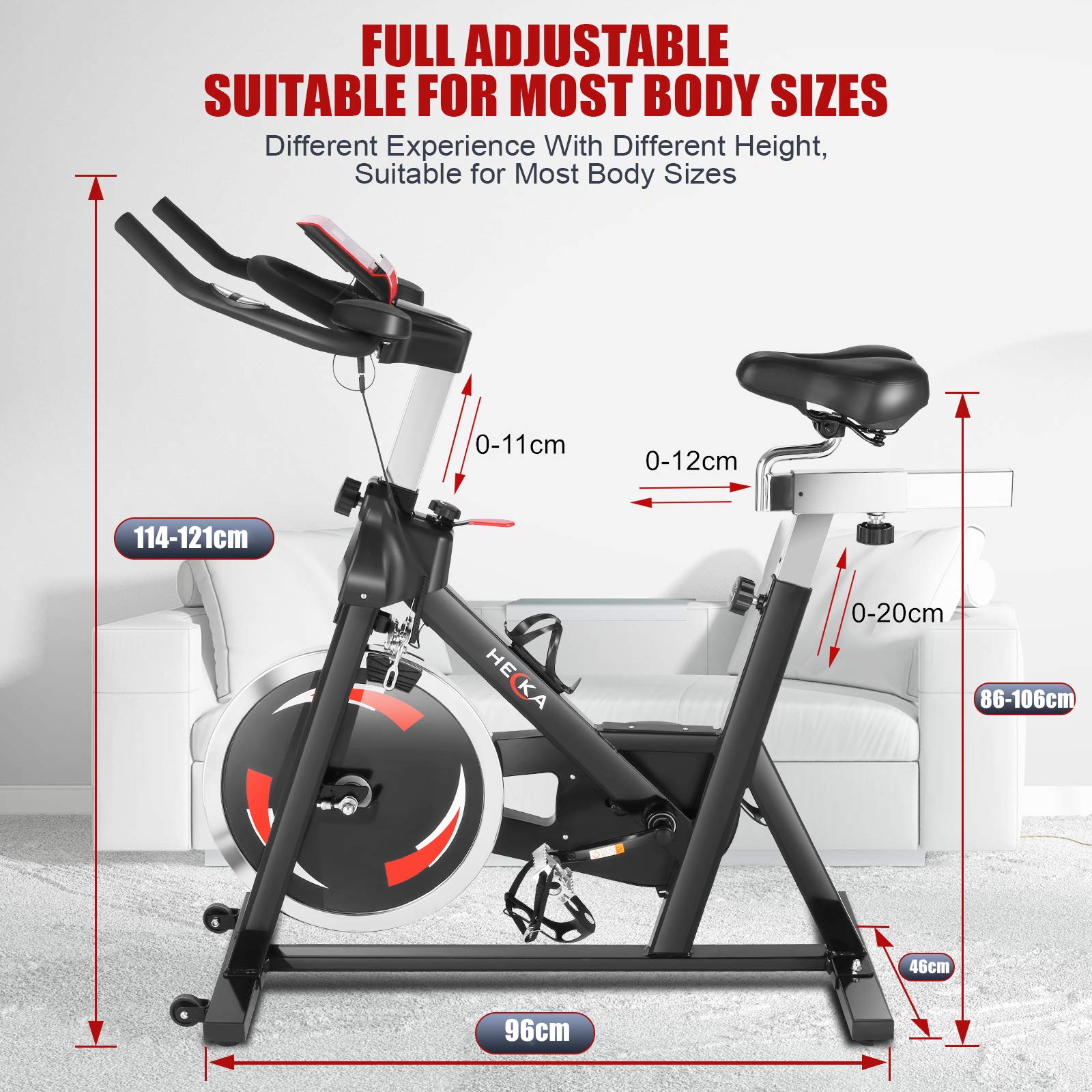 Heka Indoor Cycling Bike Stationary Cycle Bicycle with Heart Rate Sensor & Comfortable Seat Cushion, Quiet Fitness Bike for Home Cardio Workout Sports & Outdoors