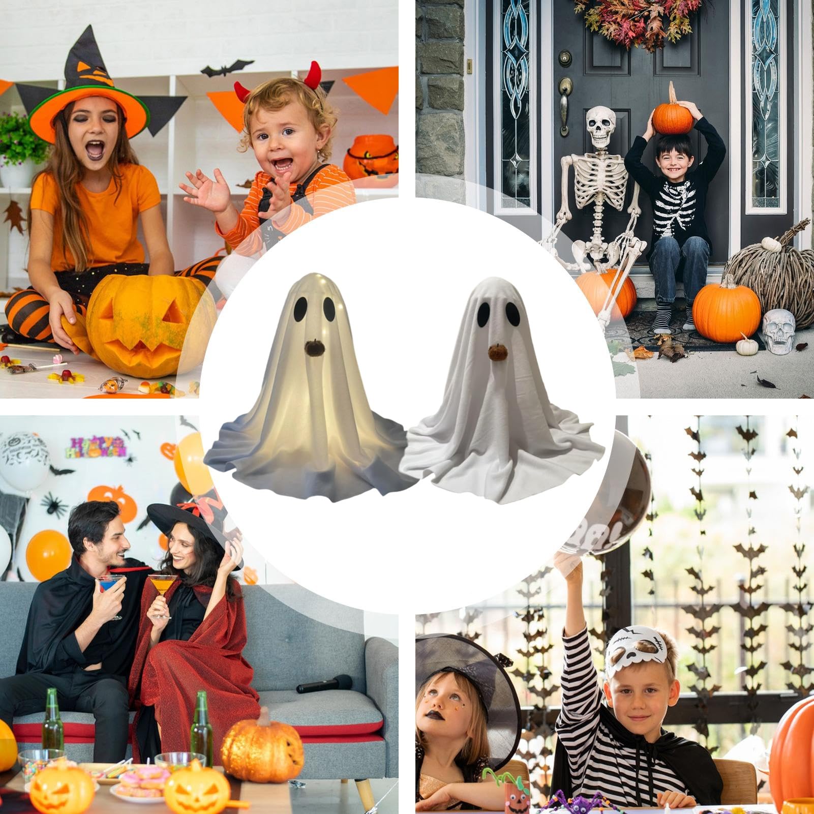 Dekoracja na Temat Duchów Urocze Dekoracje Halloween Z Wbudowanym | 2 Szt. Ozdoba Do Wnętrz I Na Zewnątrz Do Kominka Lub Pokoju Dziecięcego
