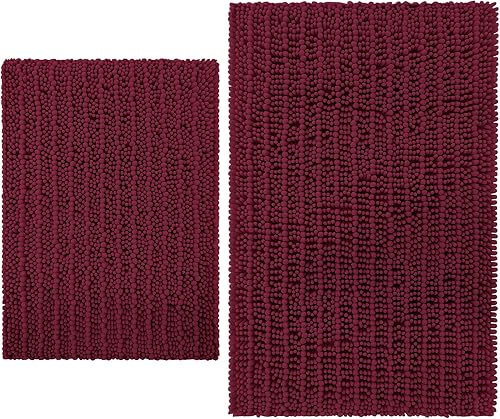 Arotive Alfombras de baño de chenilla, 2 piezas, tamaño de alfombra de baño de 24 x 16 y 30 x 20 pulgadas, color borgoña, paquete de 2 artículos