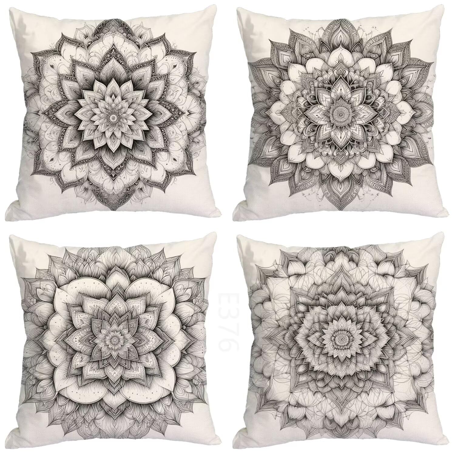 Boemia Federe Cuscini Divano 55x55cm,4 Pack Mandala Estate Esterno Cuscini per Divano,Doppio Lato Quadrato Morbido Cuscini Divano,per Divano Soggiorno Sedia Autunno Dekoration Cuscino,Regali LY-376