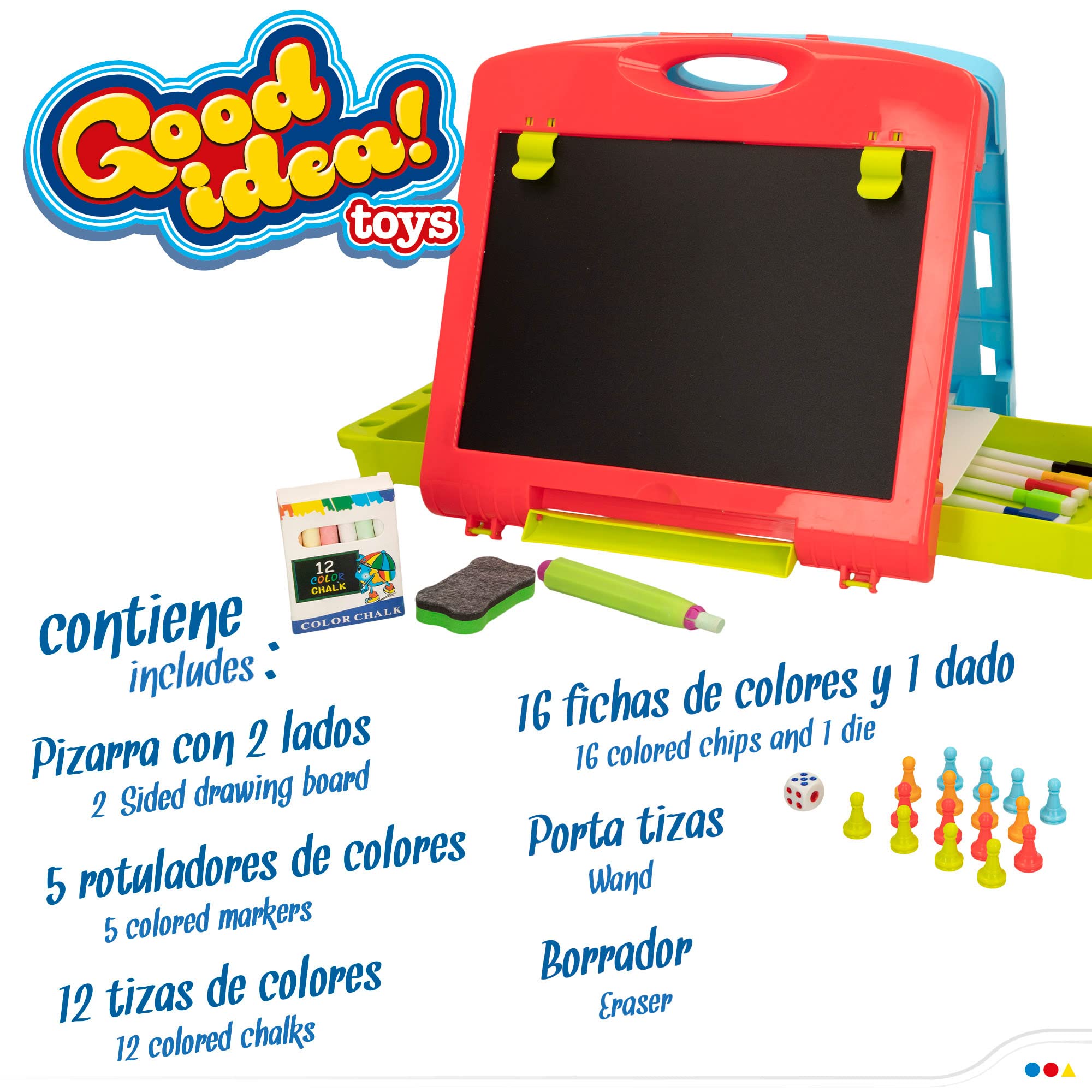 COLORBABY - Pizarra Infantil 2 en 1 portátil de sobremesa, Pizarra tiza y rotulador, magnética, Medidas 33x32x54, Juguete para niños y niñas (49593)