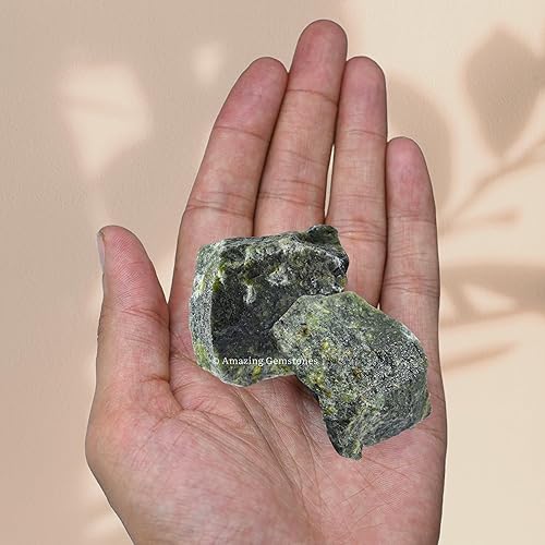 Miniatura 7 de 2 piezas de cristales crudos de jade nefrita verde y piedras curativas, rocas naturales para rodar y hacer tú mismo, piedras y cristales crudos