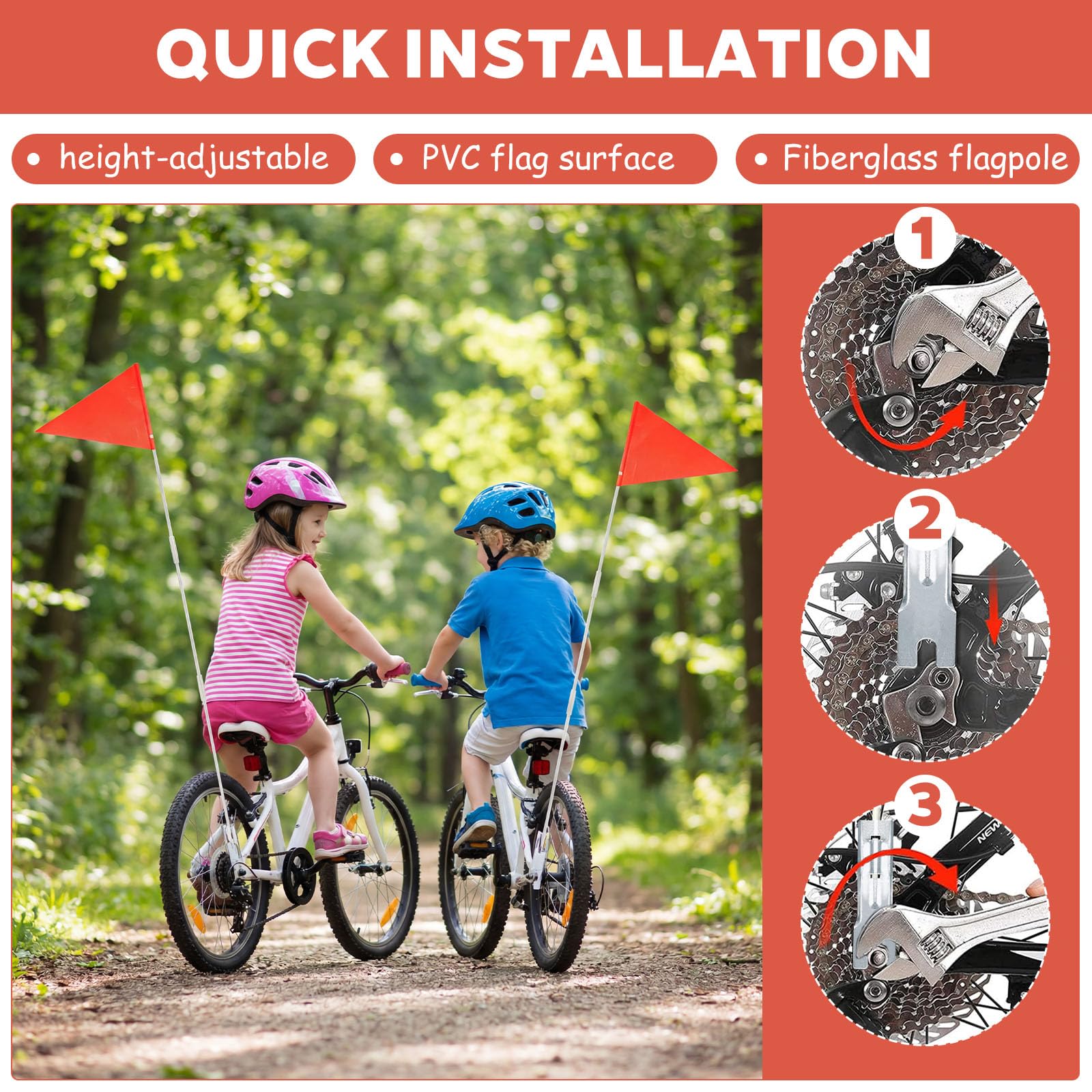 Gagliardetto per Bicicletta Bandiera Sicurezza Bandierina di Sicurezza Riflettente 150cm Bandierina Sicurezza Bicicletta (Rosso)