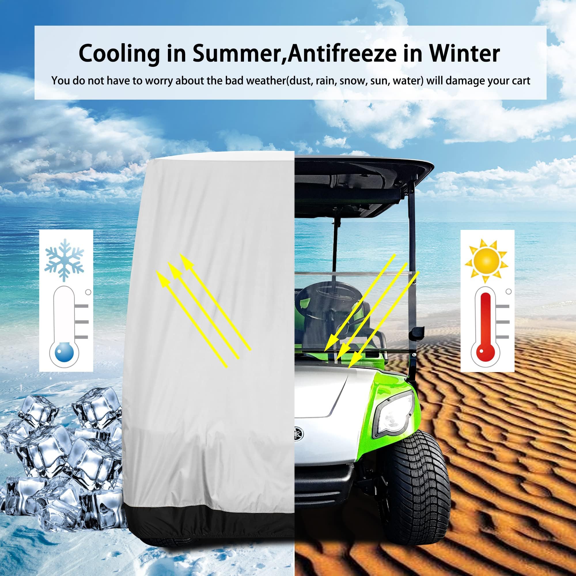 Golf Cart Covers Universal für Yamaha EZGO Club Car Lifted 2/4 Passagiere 600D Wasserdicht Winddicht Sonnengeschützt Outdoor Vollabdeckung 3-Reißverschluss