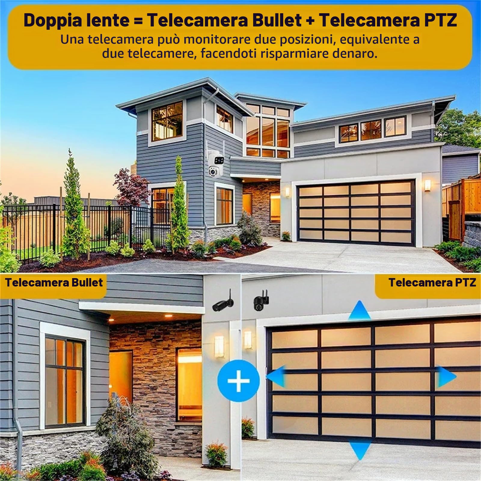Telecamera IP Wi-Fi Tuya a doppio obiettivo 5MP+5MP, telecamera di sicurezza per visione notturna, PTZ per esterni monitoraggio automatico comunicazione bidirezionale videosorveglianza,Camera