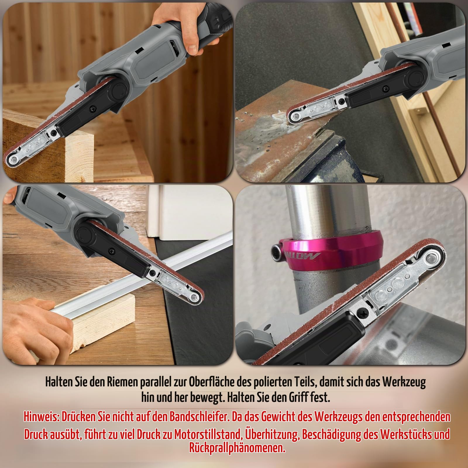 Akku Bandschleifer kompatibel mit Makita 18V Batterie, 10 x 330mm Elektrische Feile mit 3 Schleifbändern, 6 Geschwindigkeiten, 35° Einstellbare, Bandfeile für Holz Metall (ohne Akku) | Elektrische Feile mit 3 Schleifbändern, 6 Geschwindigkeiten, 35° Einst