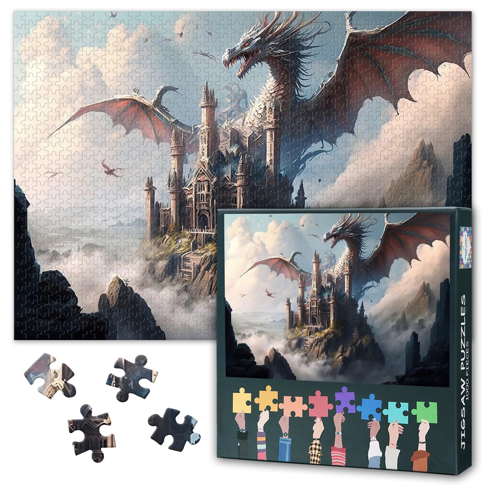 Mythical Creatures Puzzles for Adults 1000 Pieces Magic Castle puzzle 1000 Pieces Home Wall Decoration Challenging & Vivid Detail Ideal for Puzzle Enthusiasts Finished Size: 70x50cm
