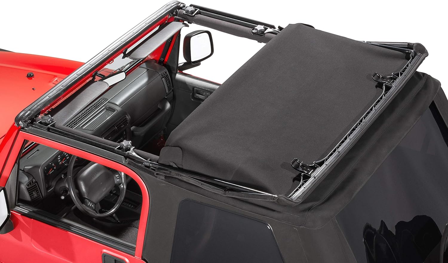 MasterTop SkyMaster Complete Fastback Soft Top in Black Twill|Works or is compatible with 1997-2006 Jeep TJ Wrangler|Includes all hardware and Fabric for a complete install|15501324