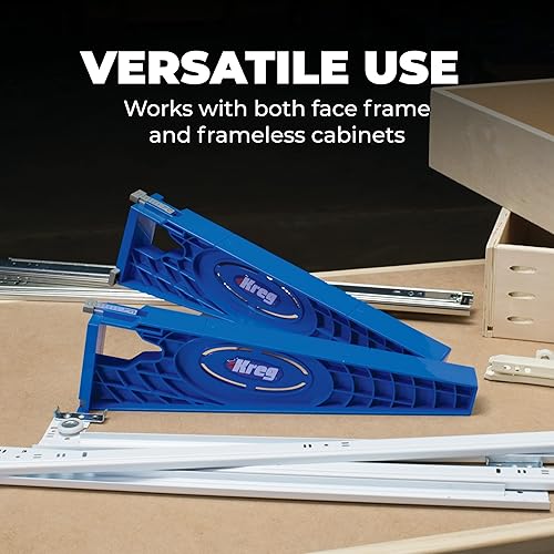 Miniatura 5 de Kreg Plantilla deslizante de cajón con plantilla de hardware de gabinete, plantilla de bisagra oculta y dos abrazaderas faciales de 2 pulgadas