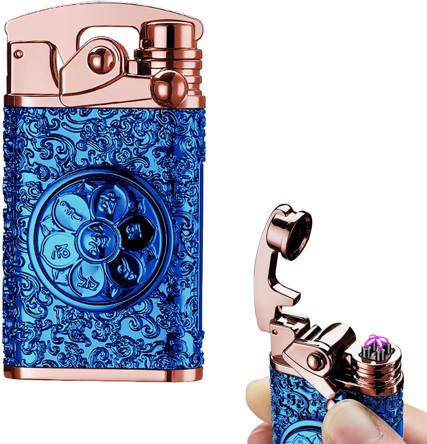 Electric Lighter Arc Plasma Flame Lighter Rechargeable USB Lighters Outdoor Windproof Metal lighters with Long Battery Life for Camping, Hiking（Blue）